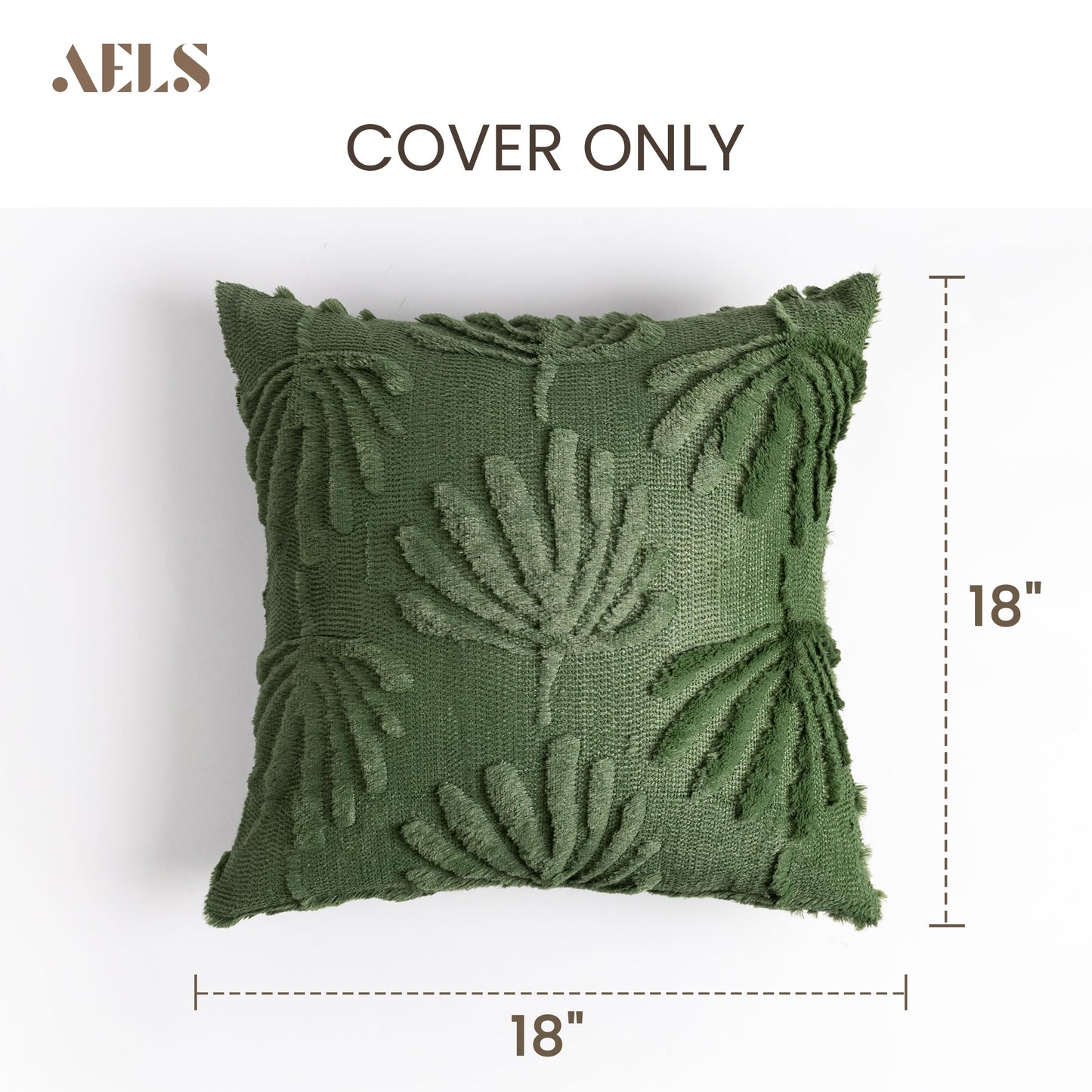 AELS Decorative Throw Pillow Covers 18x18, Set of 2, Modern Farmhouse Fan Palm Leaves Soft Plush Couch Pillow Case for Bed Couch Sofa, Green (Covers Only)