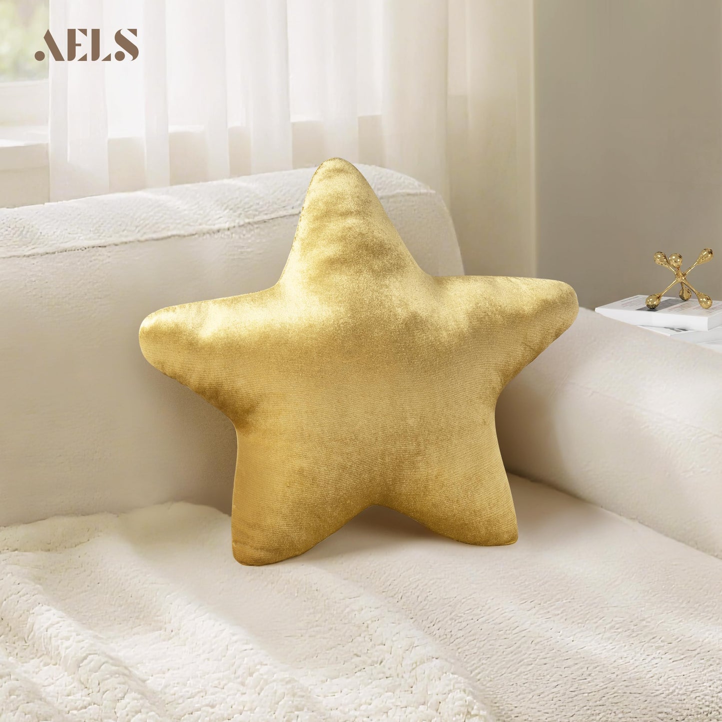 AELS Star Pillow - 19.6" Soft Velvet Star Shaped Decorative Throw Pillow for Couch, Bed, Living Room, Nursery, Home Decor Gift for Christmas, Birthday, Baby Shower, Gold