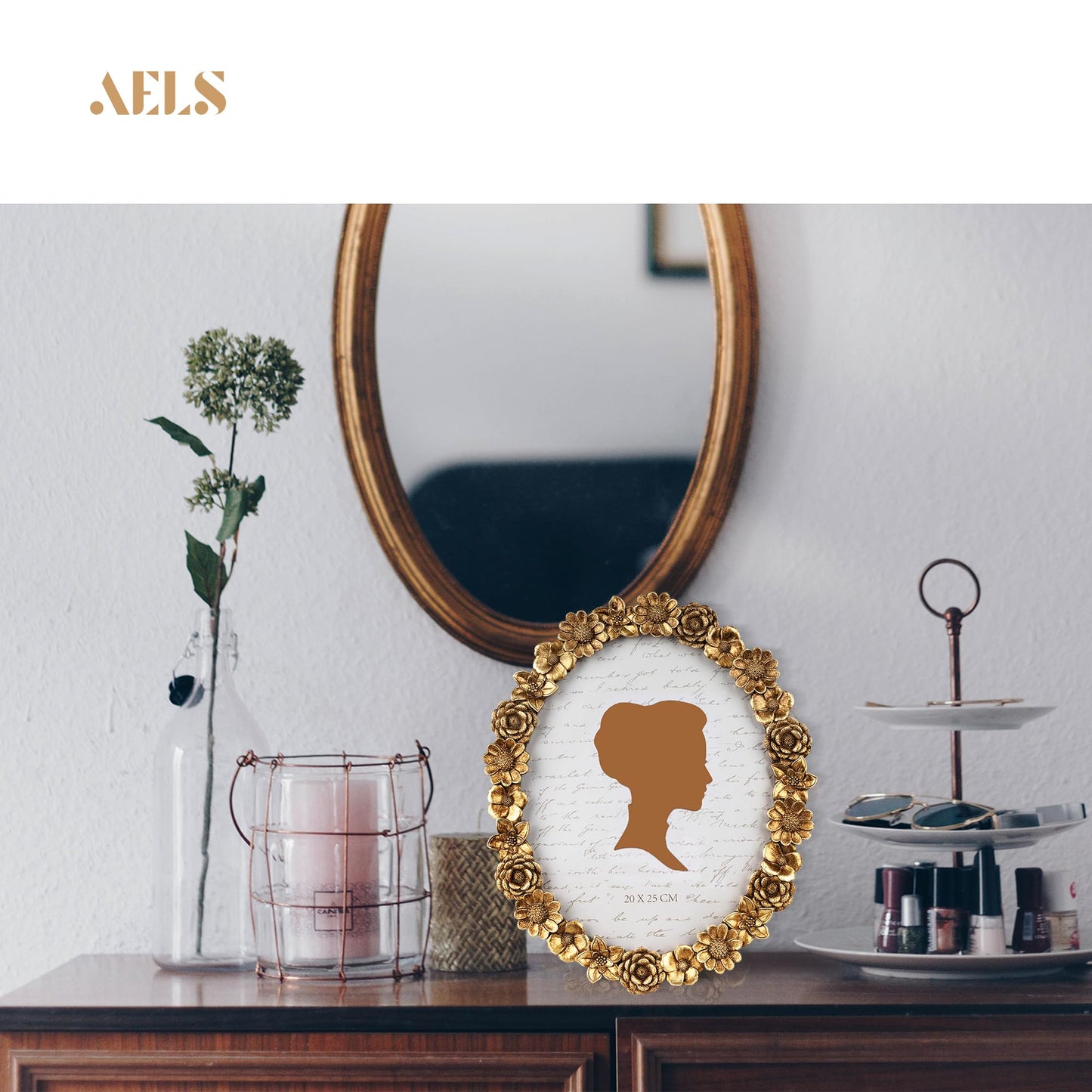 AELS 4x4 Inch Vintage Picture Frame, Elegant Antique Oval Photo Frames with Glass Front, Photo Display, Tabletop Wall Hanging, Gift Ideas, Gold Flower