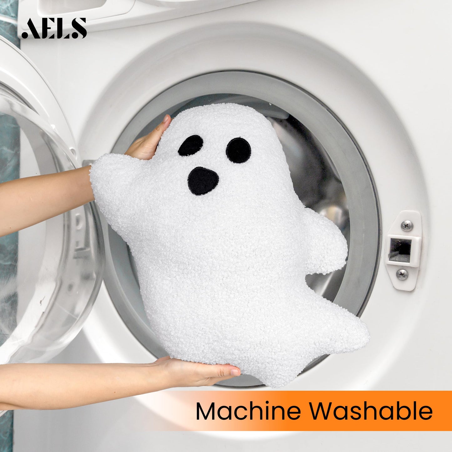 AELS 19.6" Ghost Decorative Throw Pillow Set of 2, Ghost Shaped Spooky Plush Pillows, Halloween Decorations, Halloween Pillows for Holiday Party Home, Decor for Living Room Bedroom, White