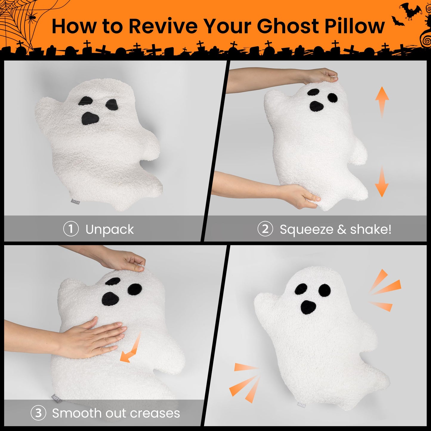 AELS 19.6" Ghost Decorative Throw Pillow Set of 2, Ghost Shaped Spooky Plush Pillows, Halloween Decorations, Halloween Pillows for Holiday Party Home, Decor for Living Room Bedroom, White