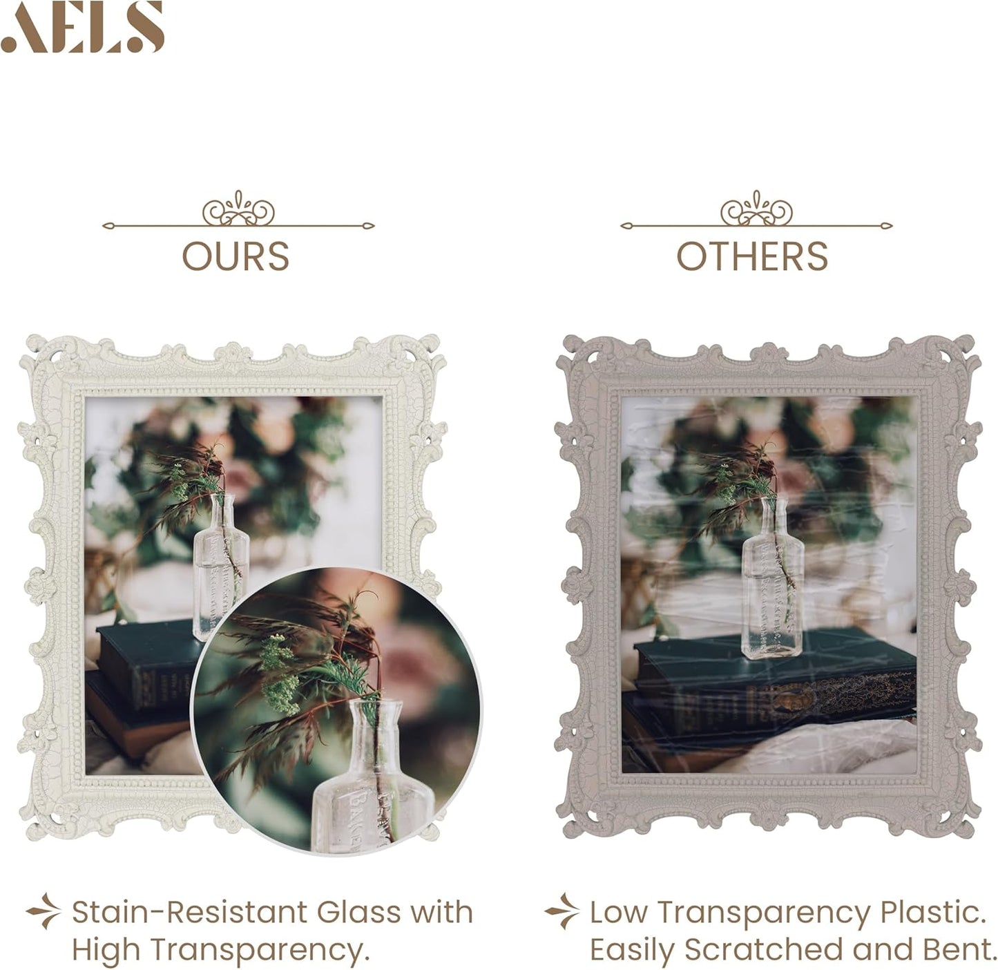 AELS 8x10 Inch Vintage Picture Frame, Elegant Antique Photo Frames with Glass Front, Photo Display, Tabletop Wall Hanging, Gift Ideas, White Waves