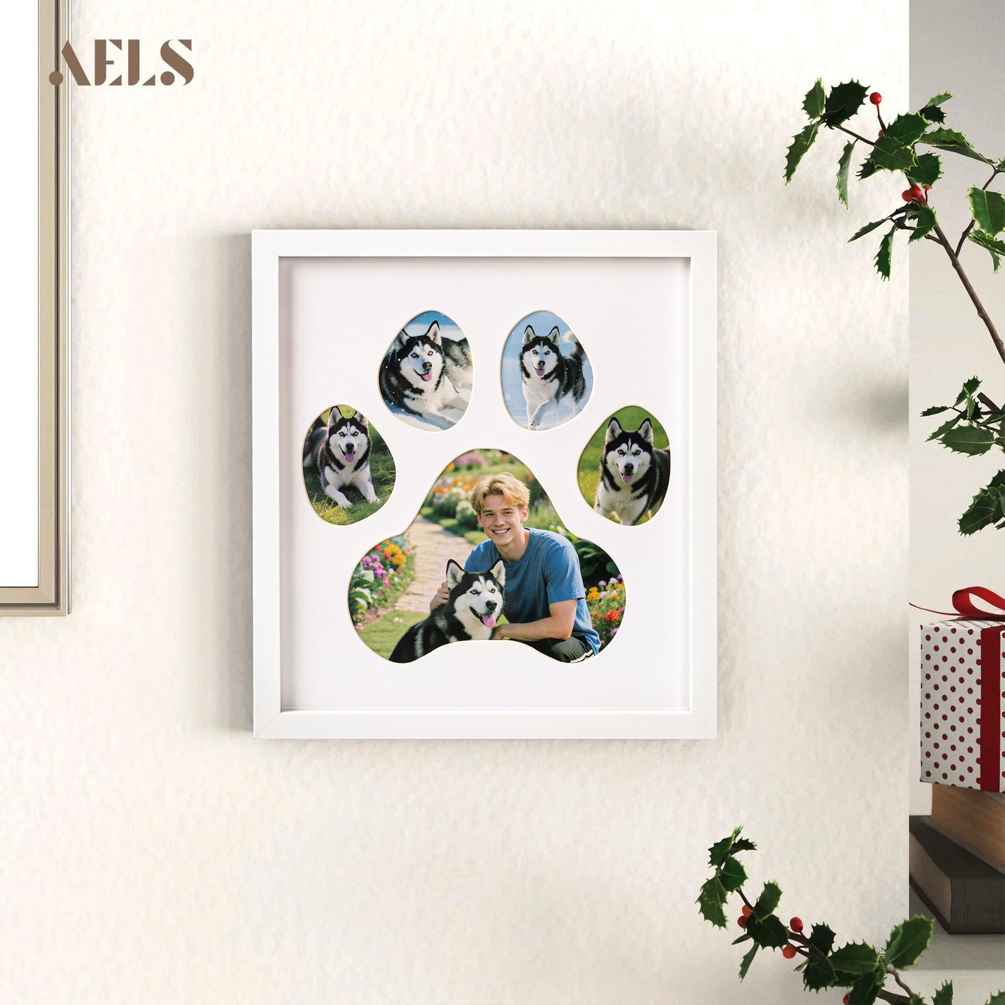 AELS Dog Paw Print Photo Collage Frame, Holds 5 Pictures of Pets & Owners, Ideal Gift for Dog Lovers Moms & Dads, Black Pet Memorial Keepsake and Wall Décor, 10.24" x 11.4"