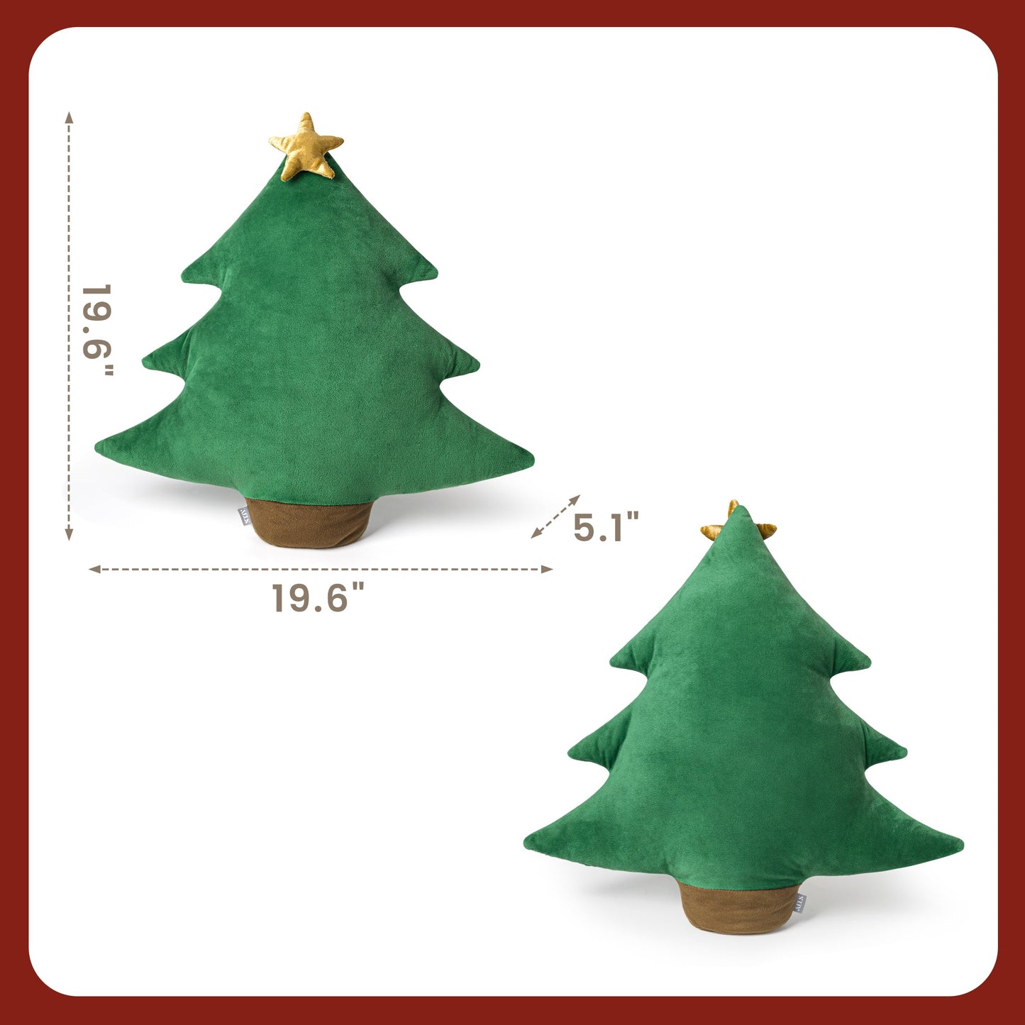 AELS Christmas Tree Decorative Throw Pillow, 19.6 & 15.7 Inch Holiday Throw Pillows for Christmas Decor, Plush Tree Shaped Decorative Pillows for Living Room Bedroom Sofa, Green