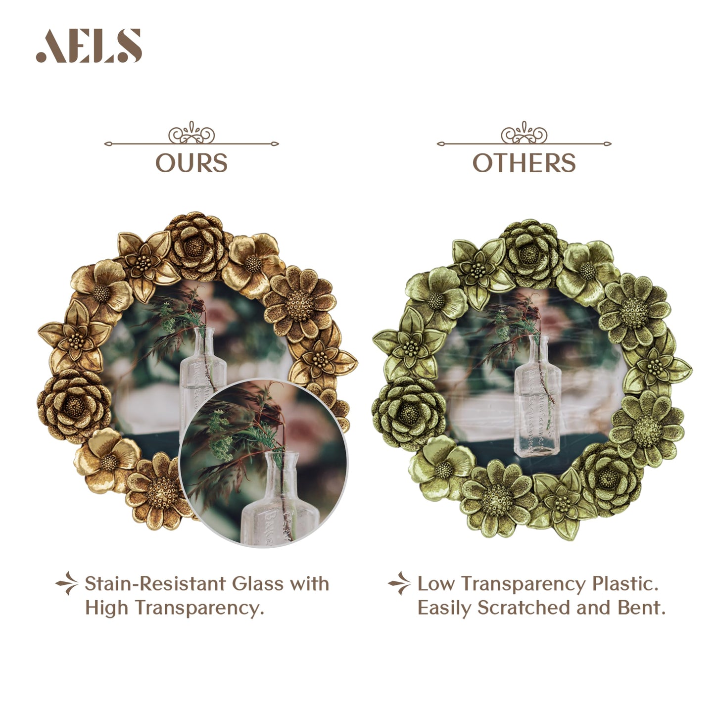 AELS 4x4 Inch Vintage Picture Frame, Elegant Antique Oval Photo Frames with Glass Front, Photo Display, Tabletop Wall Hanging, Gift Ideas, Gold Flower