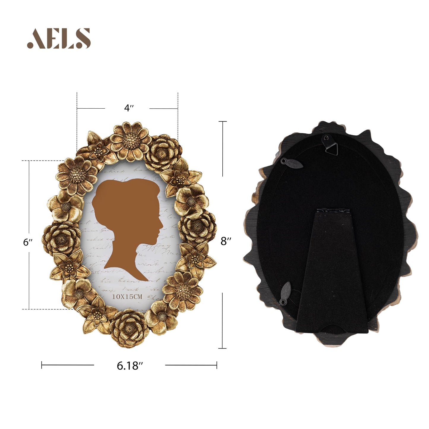 AELS 4x4 Inch Vintage Picture Frame, Elegant Antique Oval Photo Frames with Glass Front, Photo Display, Tabletop Wall Hanging, Gift Ideas, Gold Flower