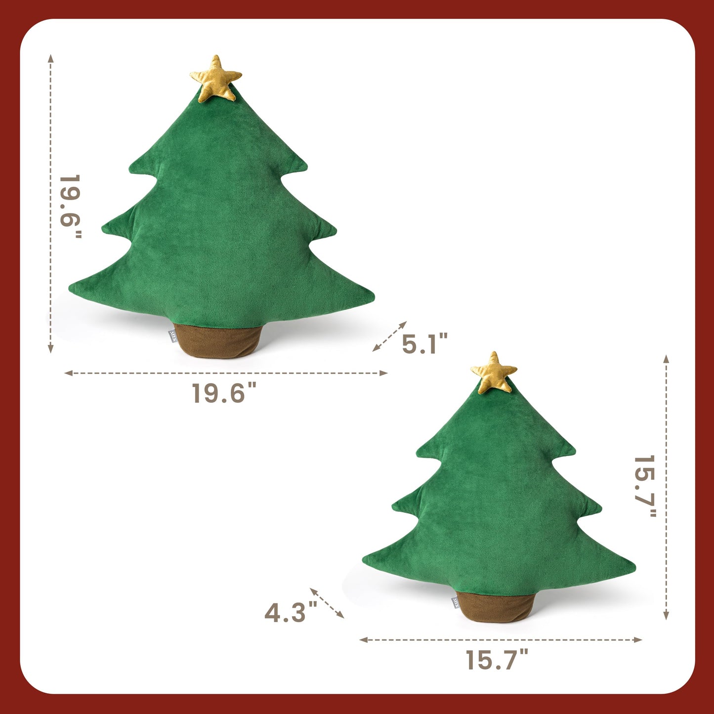 AELS Christmas Tree Decorative Throw Pillow, 19.6 & 15.7 Inch Holiday Throw Pillows for Christmas Decor, Plush Tree Shaped Decorative Pillows for Living Room Bedroom Sofa, Green