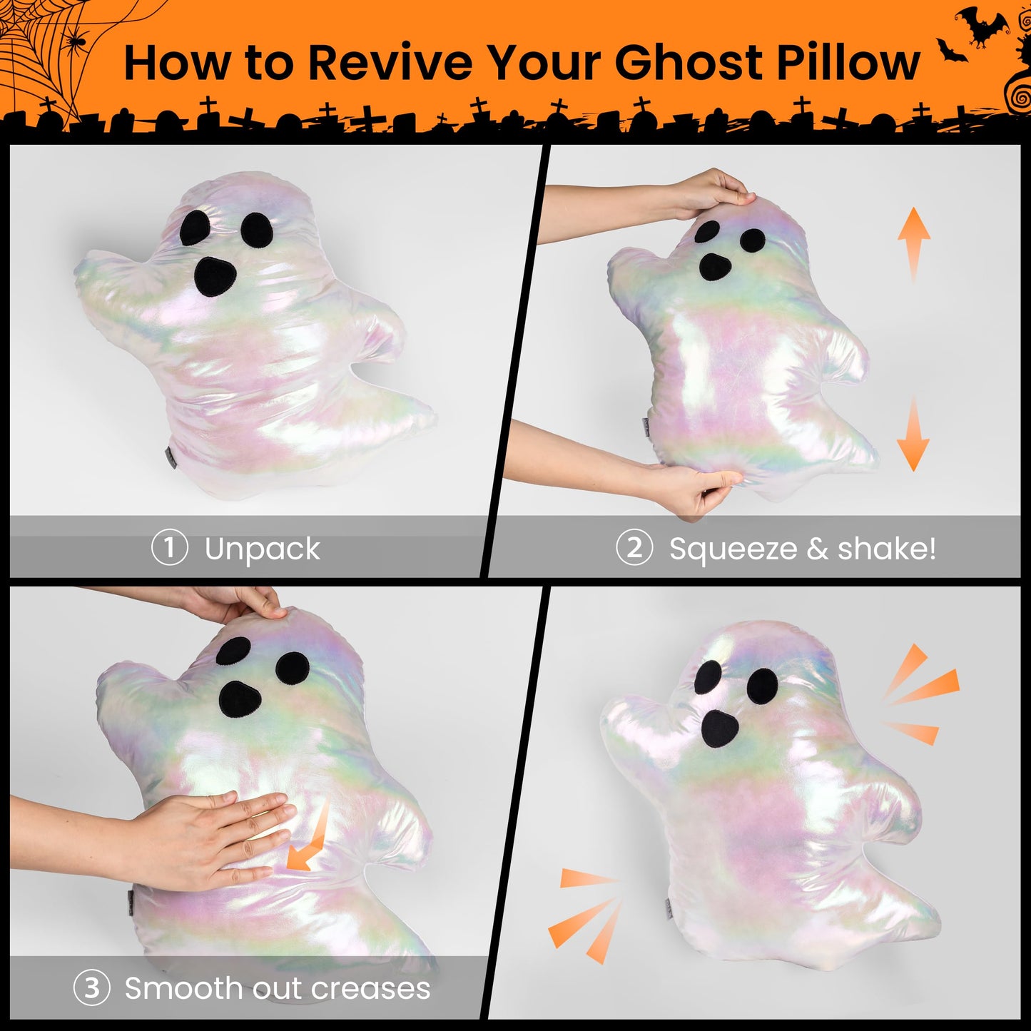 AELS 19.6" Ghost Decorative Throw Pillow Set of 2, Ghost Shaped Spooky Plush Pillows, Halloween Decorations, Halloween Pillows for Holiday Party Home, Decor for Living Room Bedroom, White