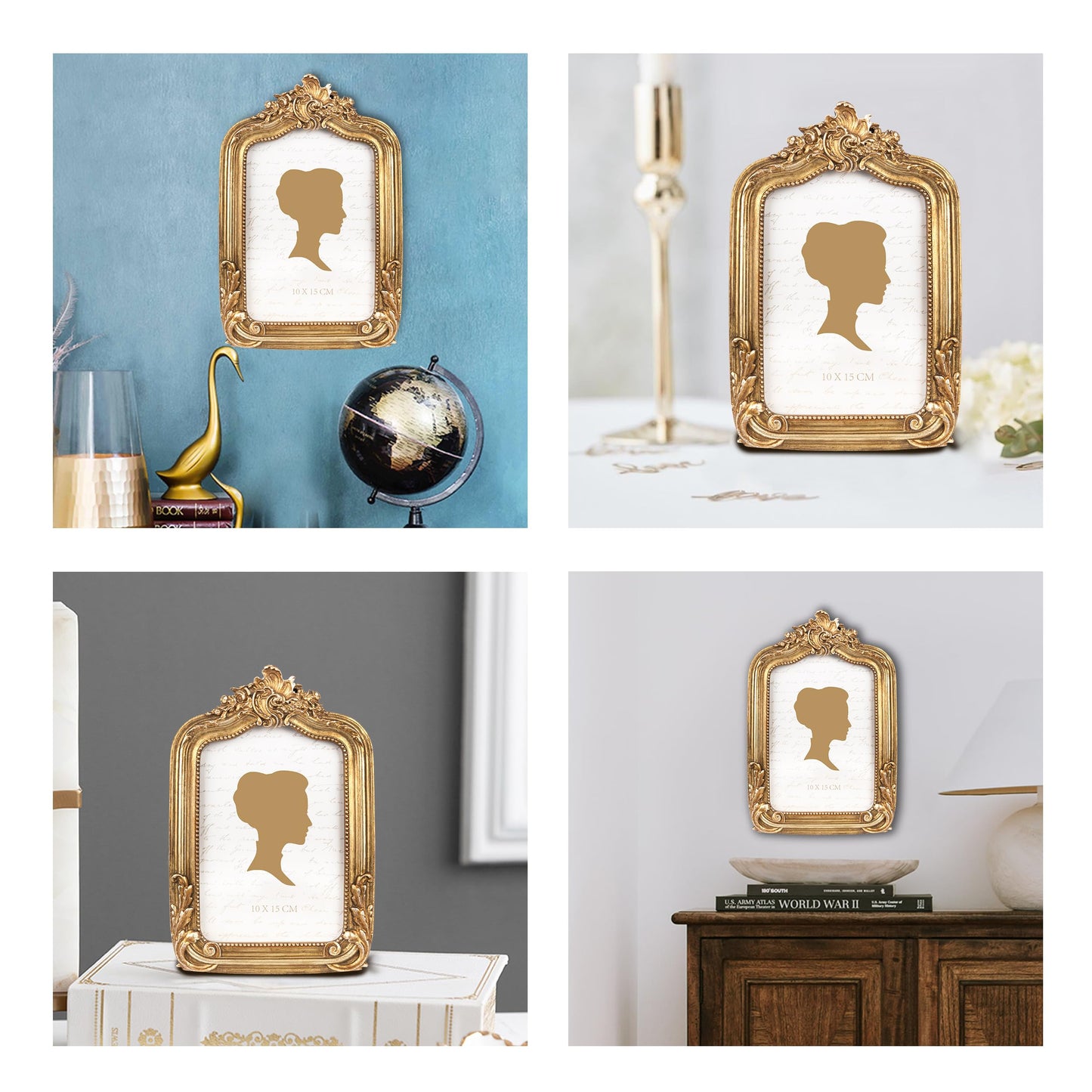 AELS 8x10 Inch Vintage Picture Frame, Elegant Antique Photo Frames with Glass Front, Photo Display, Tabletop Wall Hanging, Gift Ideas, Gold and Sage Green