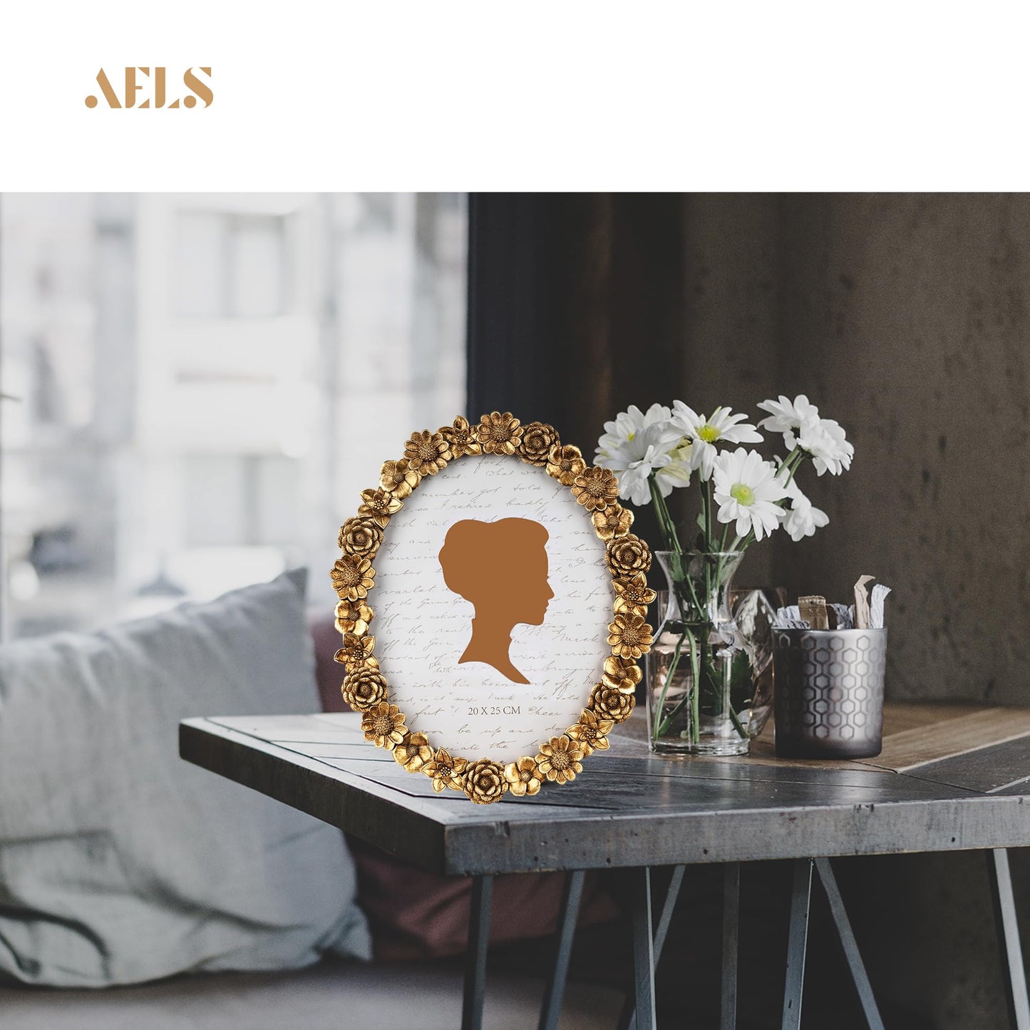AELS 4x4 Inch Vintage Picture Frame, Elegant Antique Oval Photo Frames with Glass Front, Photo Display, Tabletop Wall Hanging, Gift Ideas, Gold Flower