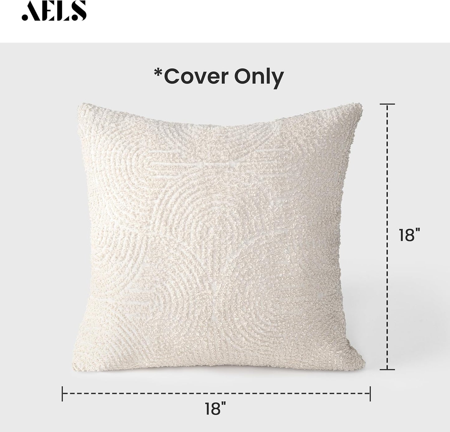 AELS Boho Decorative Textured Throw Pillow Covers 18x18, Modern Mid Century Rainbow Tufted Pillow Case, Farmhouse Rustic Geometric Woven Cushion Case for Bed Couch Sofa, Creamy White