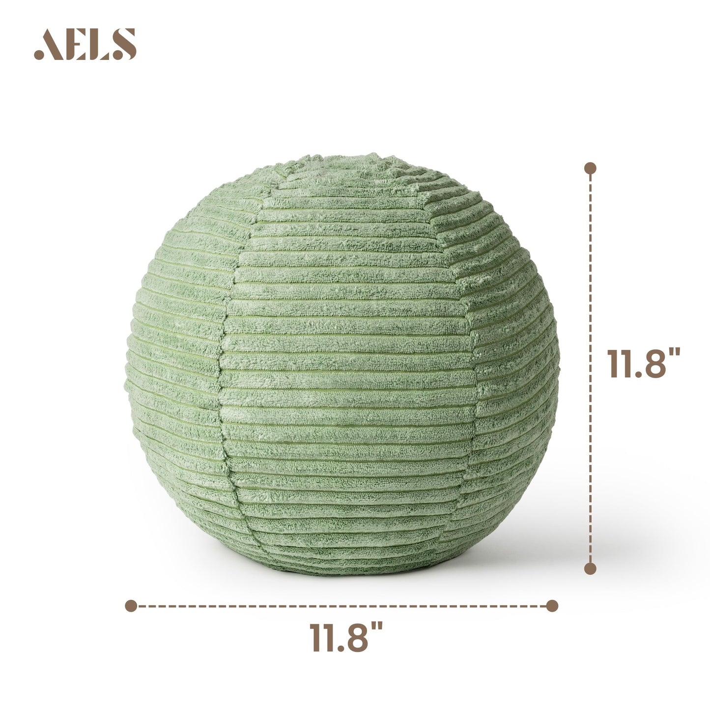 AELS Round Decorative Throw Pillows, Set of 2, 11.8"& 10" Corduroy Striped Ball Pillow Set for Couch Sofa Living Room Bedroom Nursery Decor, Mid Century Modern Home Decor, Sage Green