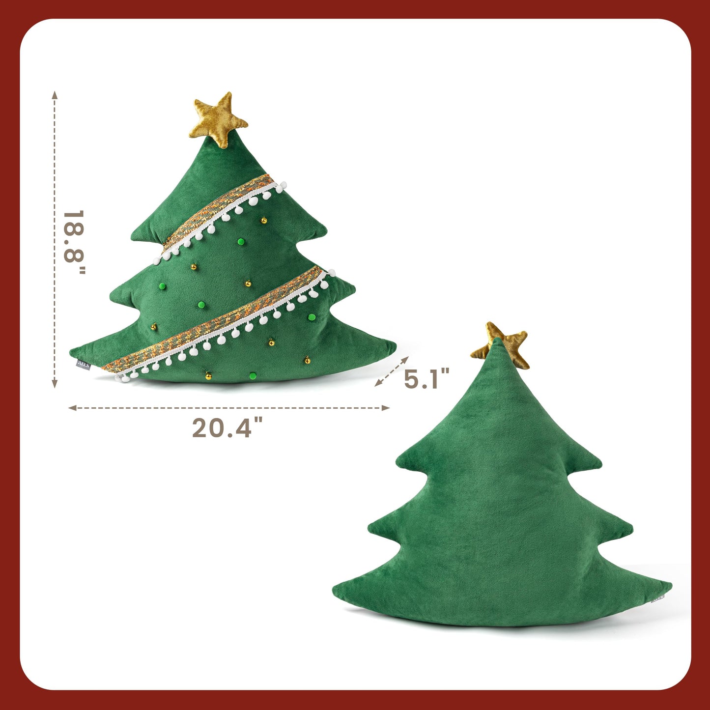 AELS Christmas Tree Decorative Throw Pillow, 19.6 & 15.7 Inch Holiday Throw Pillows for Christmas Decor, Plush Tree Shaped Decorative Pillows for Living Room Bedroom Sofa, Green