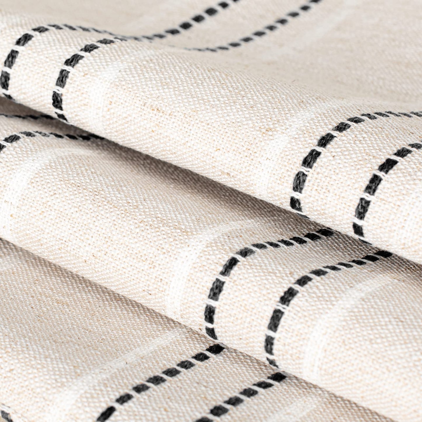 AELS 18x18 Decorative Farmhouse Linen Throw Pillow Covers, Boho Textured Pillow Case, Set of 2, Beige with White & Brown Stitch Yarn Dyed Stripe Cushion Cover for Sofa Couch Living Room (Cover ONLY)