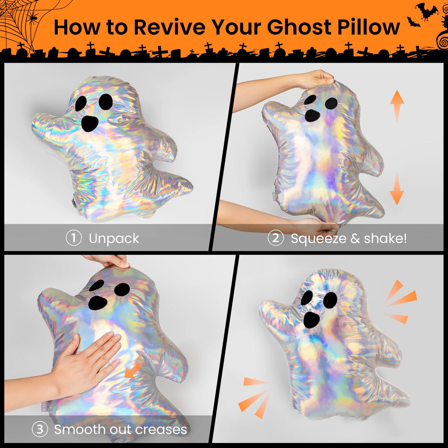 AELS 19.6" Ghost Decorative Throw Pillow Set of 2, Ghost Shaped Spooky Plush Pillows, Halloween Decorations, Halloween Pillows for Holiday Party Home, Decor for Living Room Bedroom, White