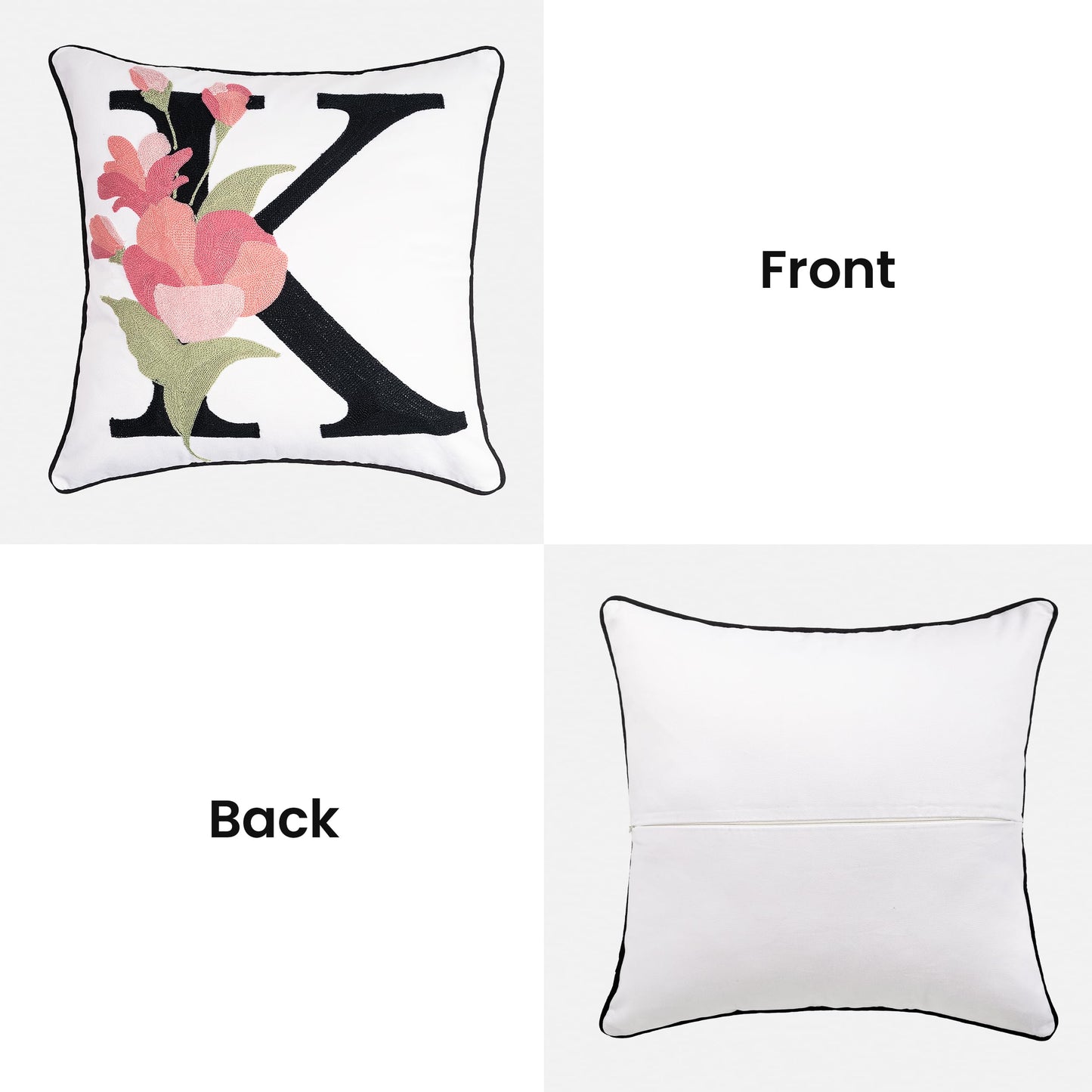 AELS Embroidered Letter Throw Pillow Cover, Chic Modern Botanical Alphabet Cushion Cover with Floral Monogram, 18"x18" Cotton Decorative Pillowcase for Couch, Sofa, Bed, or Living Room Decor, Letter A