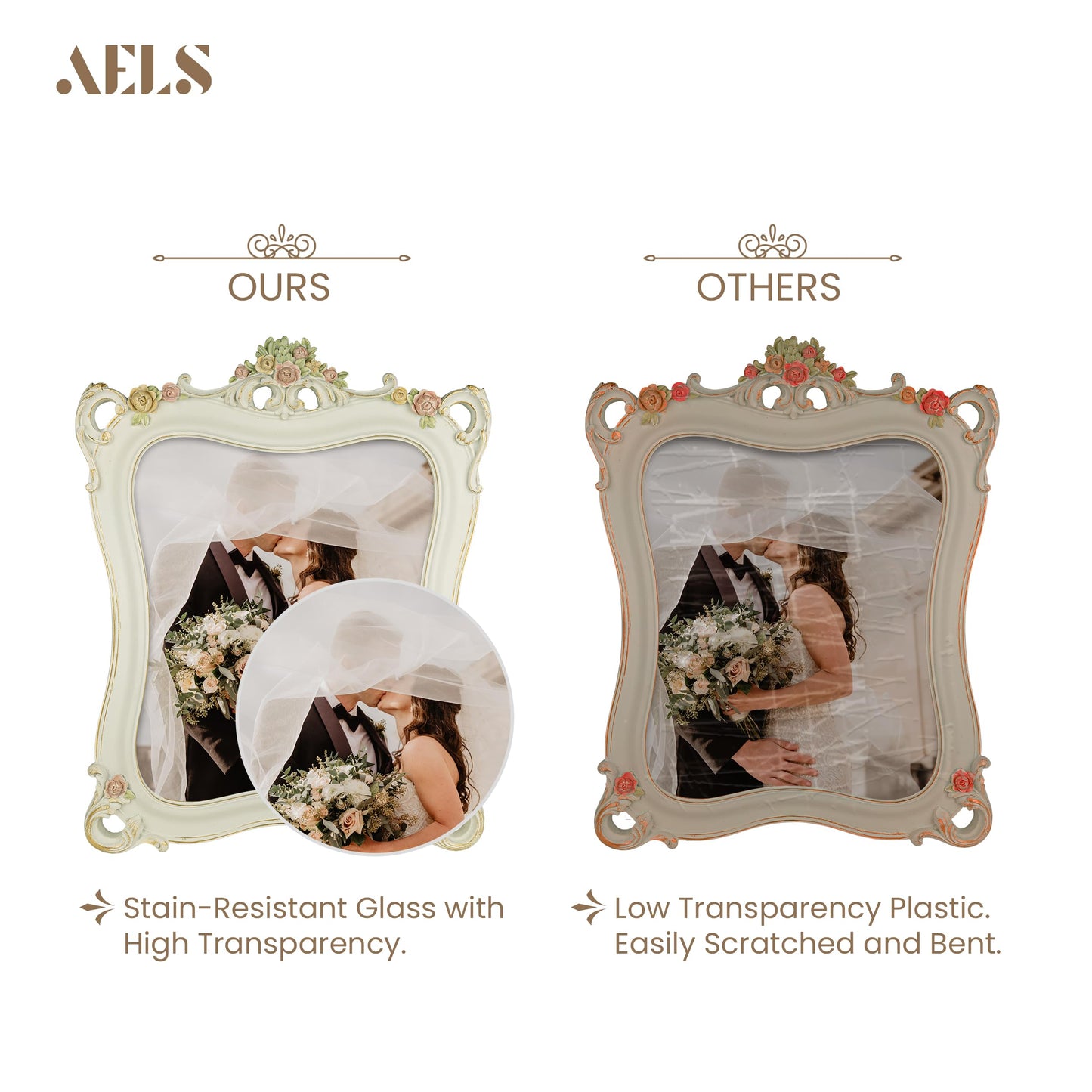 AELS 8x10 Inch Vintage Picture Frame, Elegant Antique Photo Frames with Glass Front, Photo Display, Tabletop Wall Hanging, Gift Ideas, White Rose with Vines