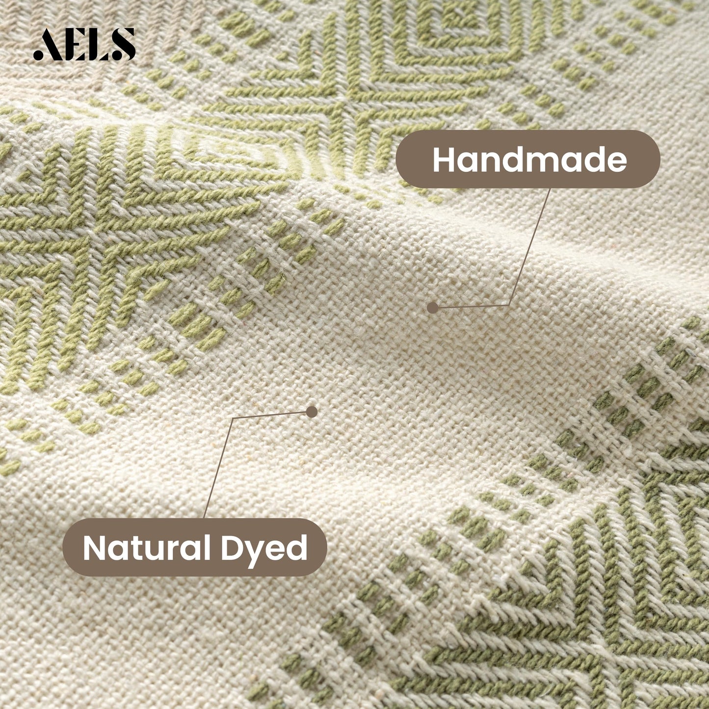 AELS Decorative Boho Striped Textured Throw Blanket with Fringes & Tassels 50" x 60" for Couch Sofa Bed, Mid Century Tufted Blanket, Beige & Sage Green, Fringed Bohimian Throw Blanket
