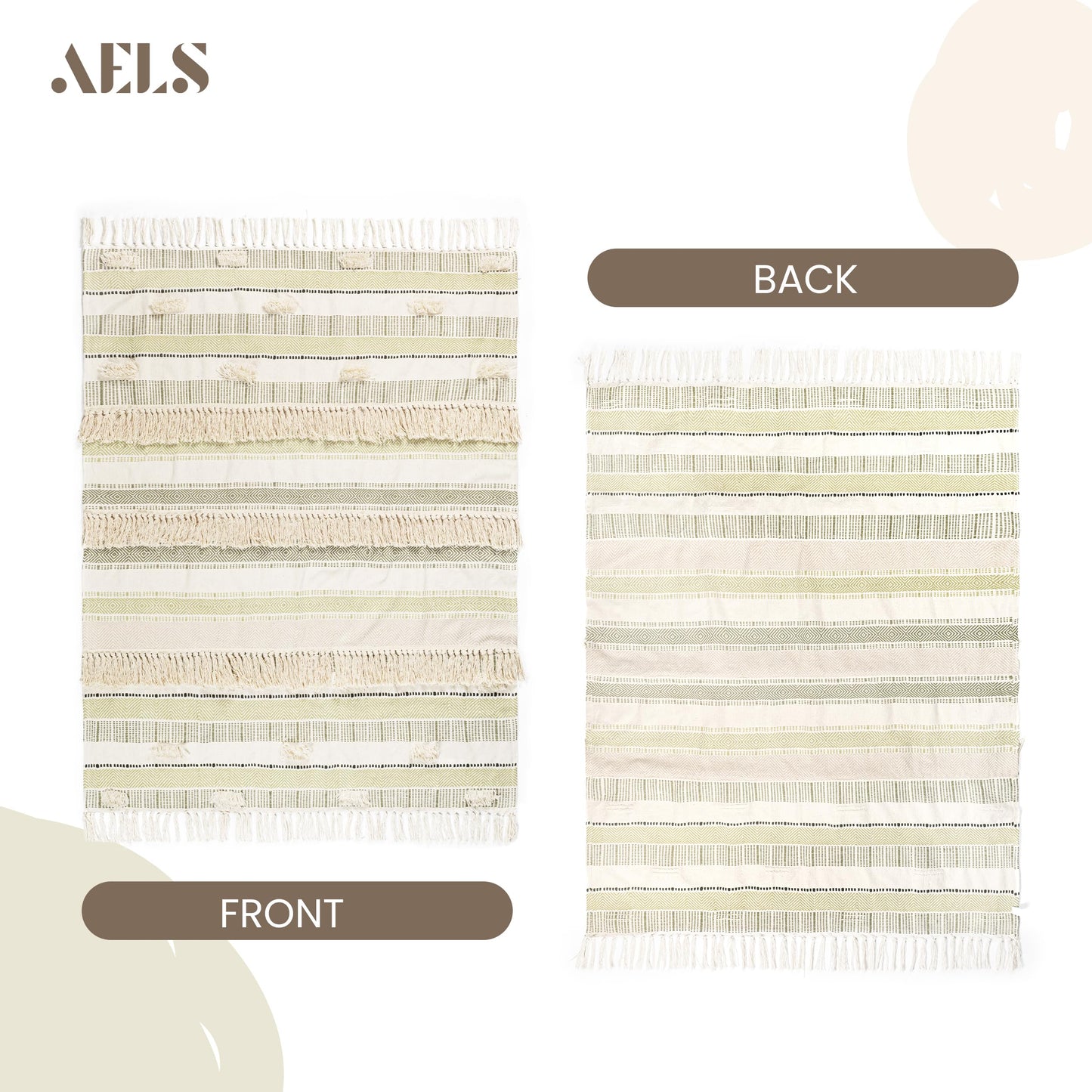 AELS Decorative Boho Striped Textured Throw Blanket with Fringes & Tassels 50" x 60" for Couch Sofa Bed, Mid Century Tufted Blanket, Beige & Sage Green, Fringed Bohimian Throw Blanket