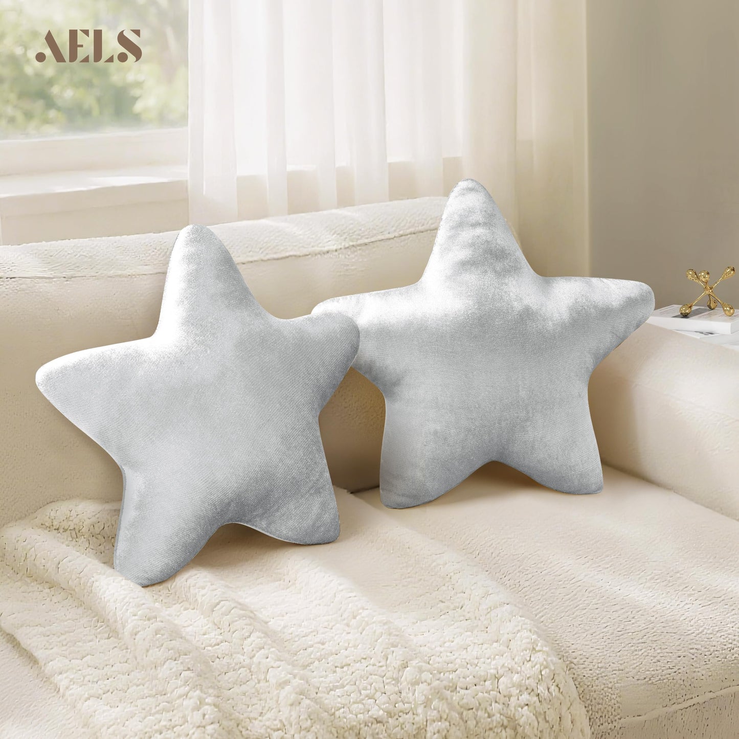 AELS Star Pillow - 19.6" Soft Velvet Star Shaped Decorative Throw Pillow for Couch, Bed, Living Room, Nursery, Home Decor Gift for Christmas, Birthday, Baby Shower, Gold