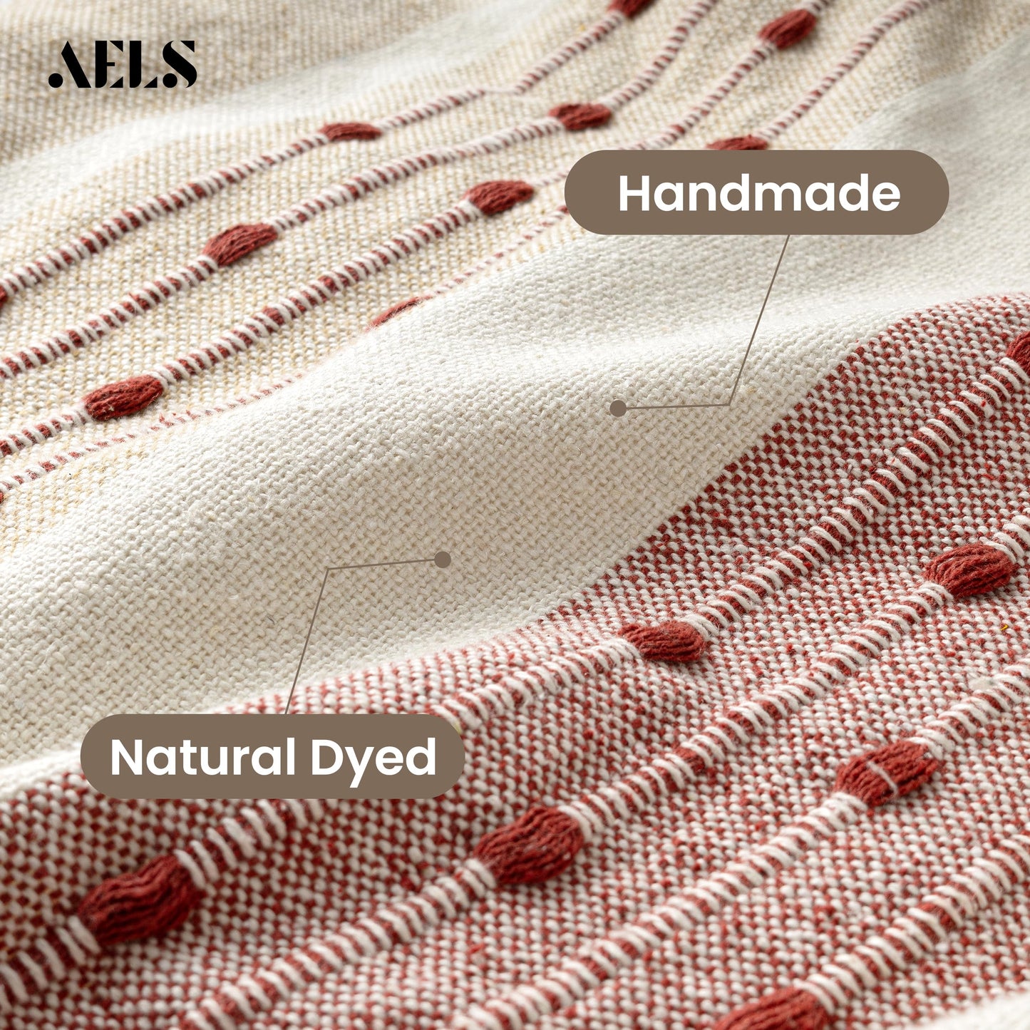 AELS Decorative Boho Striped Textured Throw Blanket with Fringes & Tassels 50" x 60" for Couch Sofa Bed, Mid Century Tufted Blanket, Beige & Sage Green, Fringed Bohimian Throw Blanket