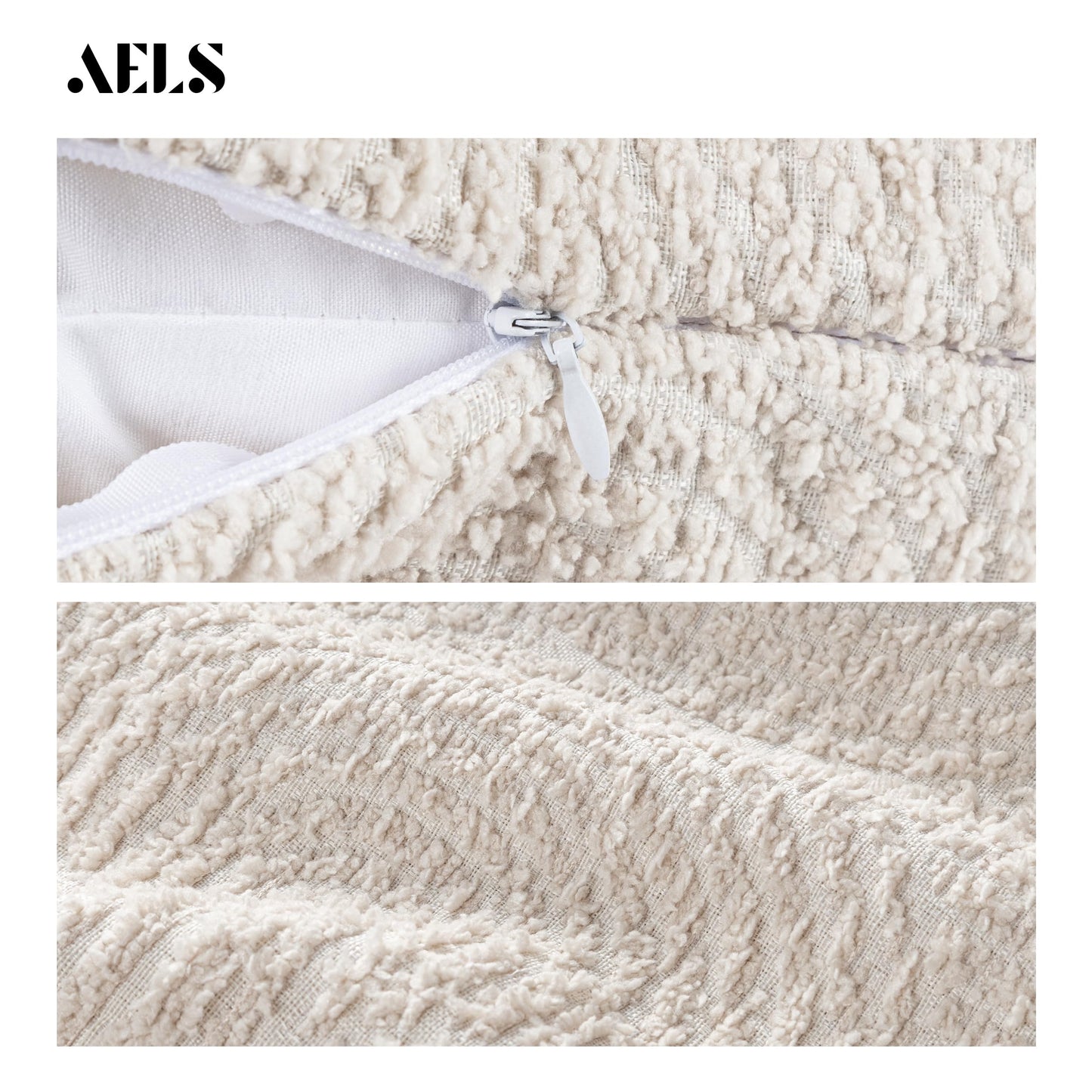 AELS Boho Decorative Textured Throw Pillow Covers 18x18, Modern Mid Century Rainbow Tufted Pillow Case, Farmhouse Rustic Geometric Woven Cushion Case for Bed Couch Sofa, Creamy White