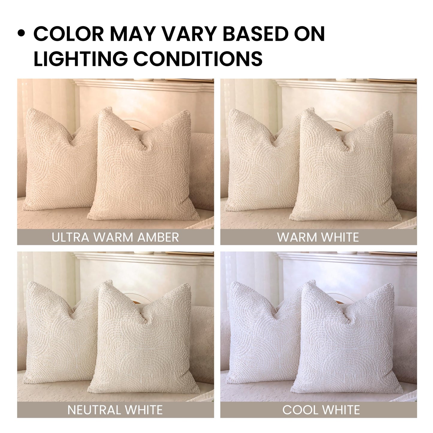 AELS Boho Decorative Textured Throw Pillow Covers 18x18, Modern Mid Century Rainbow Tufted Pillow Case, Farmhouse Rustic Geometric Woven Cushion Case for Bed Couch Sofa, Creamy White
