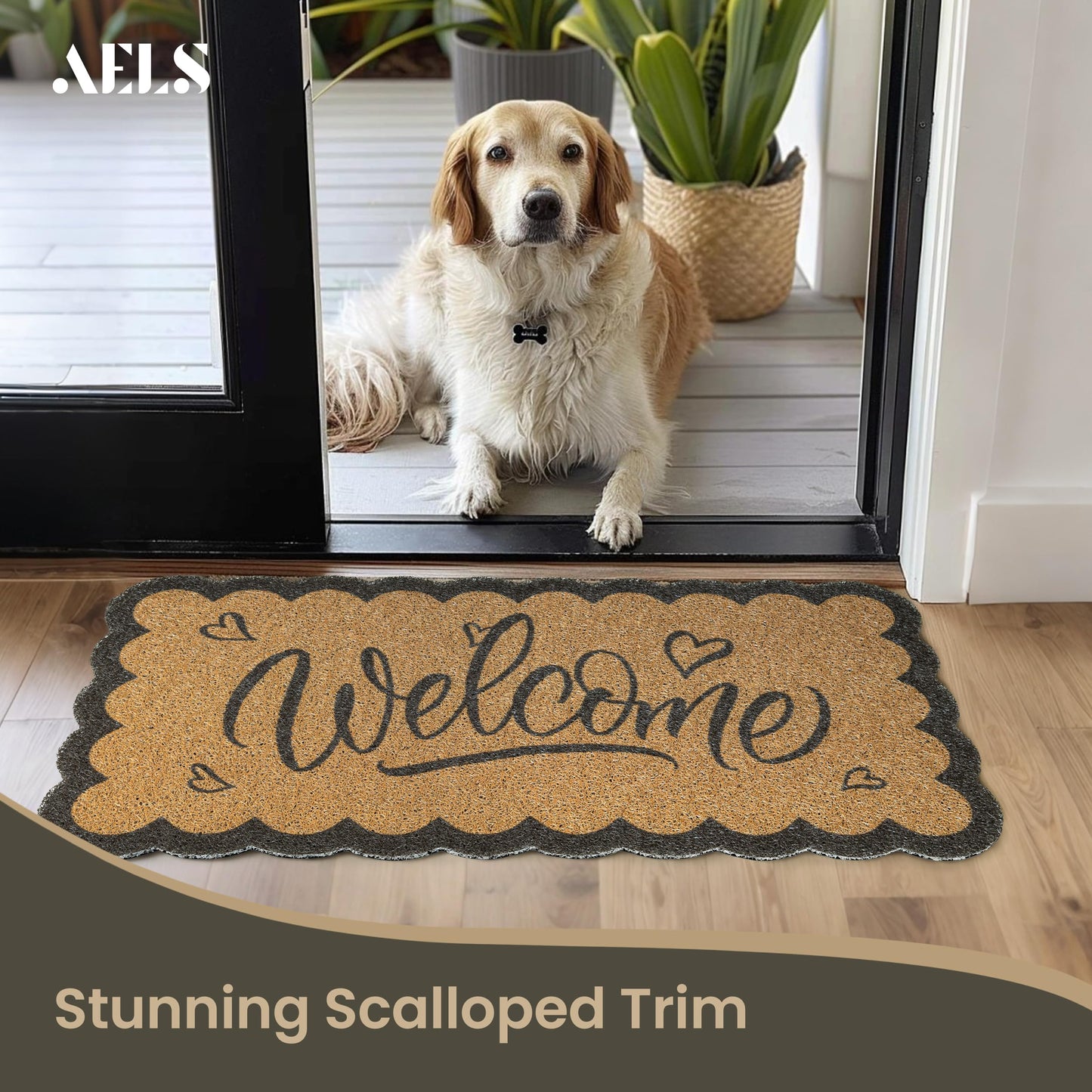 AELS 31.7" x 17" Outdoor Welcome Mat, Dirt Trapper Front Door Mat, Low Profile Entryway Rug, Small Garage Door Mat, Half Circle Door Mat Indoor, Easy to Clean Door Mat Waterproof, Sage Green