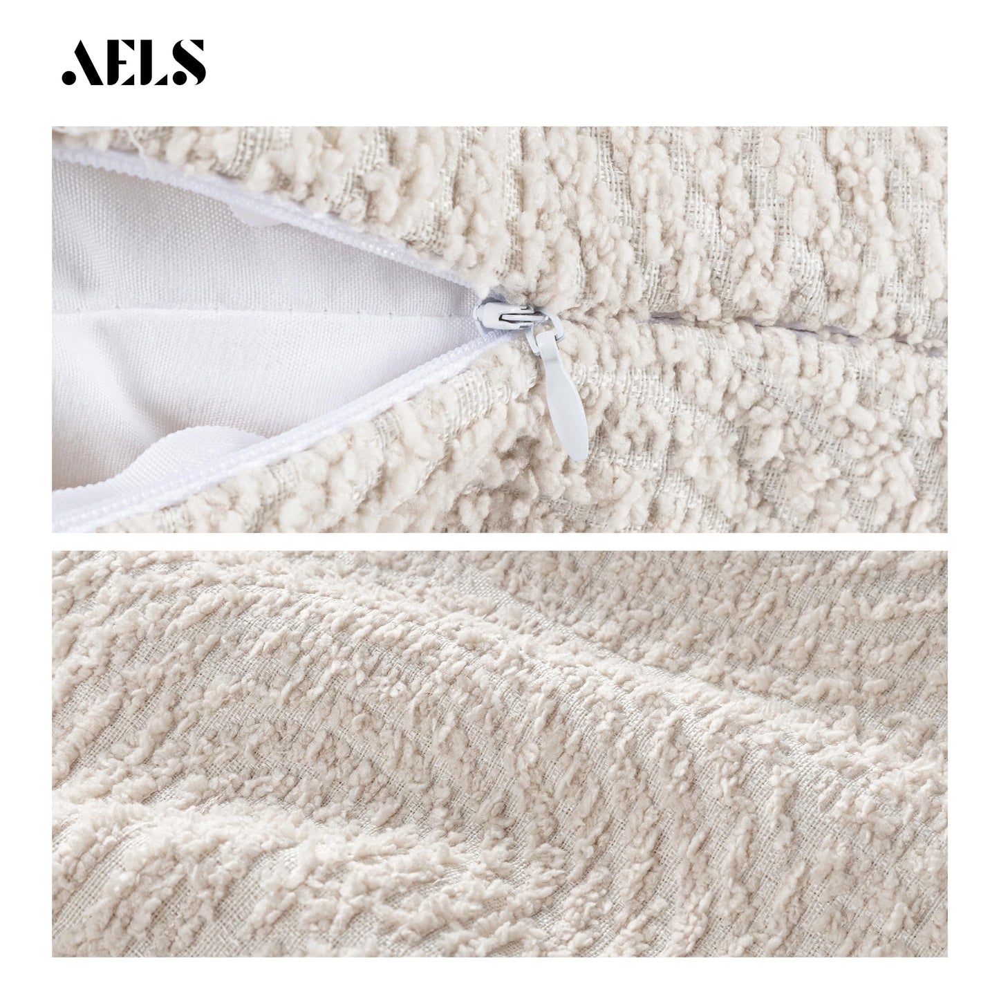 AELS Boho Decorative Textured Throw Pillow Covers 18x18, Modern Mid Century Rainbow Tufted Pillow Case, Farmhouse Rustic Geometric Woven Cushion Case for Bed Couch Sofa, Creamy White