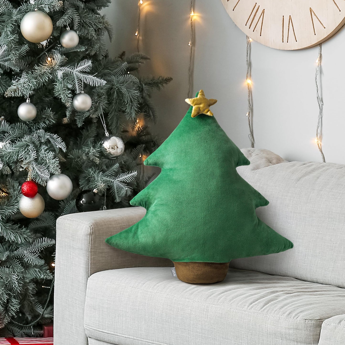 AELS Christmas Tree Decorative Throw Pillow, 19.6 & 15.7 Inch Holiday Throw Pillows for Christmas Decor, Plush Tree Shaped Decorative Pillows for Living Room Bedroom Sofa, Green