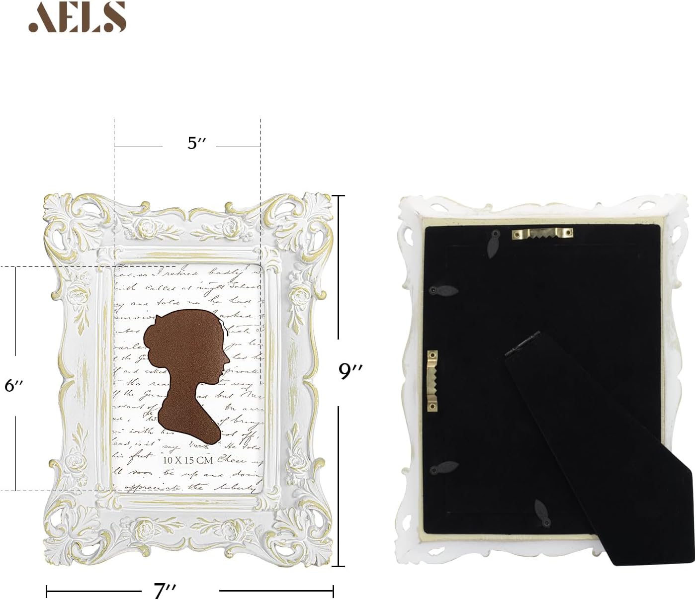 AELS 4x6 Inch Vintage Picture Frame, Elegant Antique Photo Frames with Glass Front, Photo Display, Tabletop Wall Hanging, Gift Ideas, Retro White