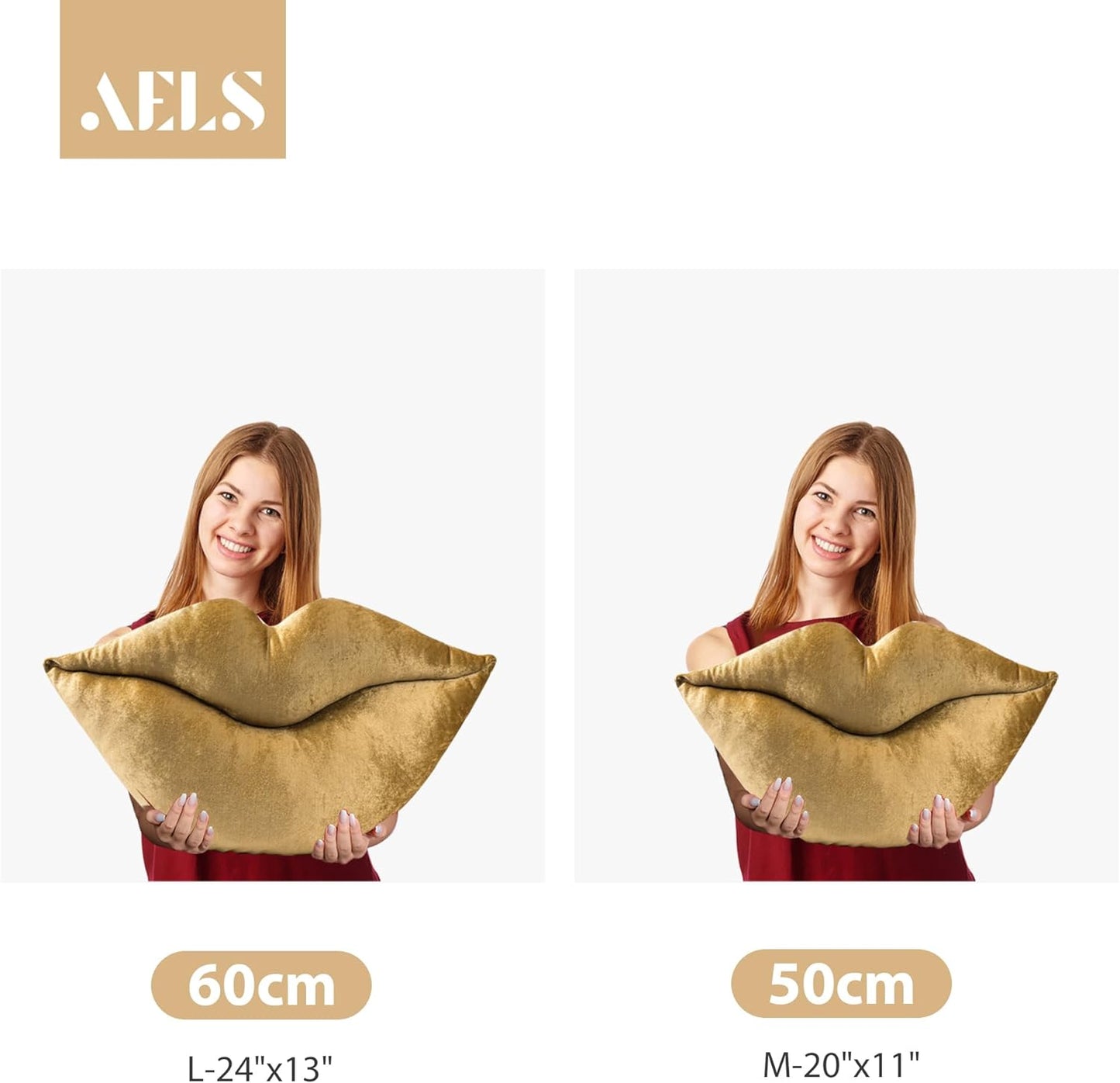AELS 3D Large Lips Throw Pillows Smooth Soft Velvet Decorative Throw Pillows Love Pillows Cute Pillow 24 X 12 inches for Couch Sofa Bed Living Room Bedroom, Red