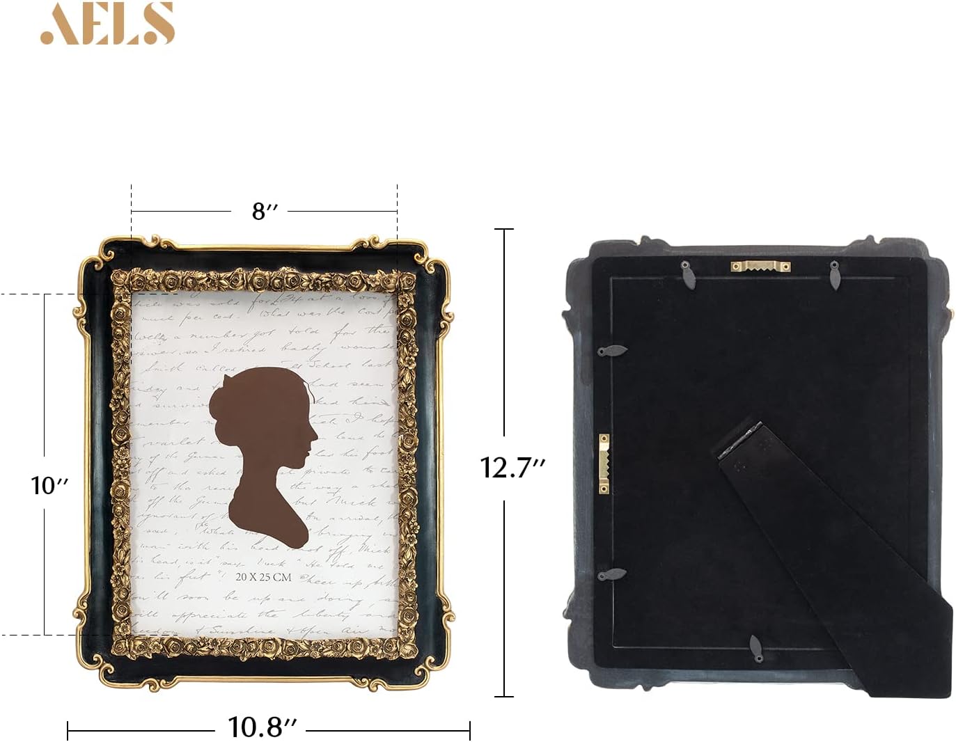 AELS 8x10 Inch Vintage Black Picture Frame, Elegant Antique Photo Frames with Glass Front, Photo Display, Tabletop Wall Hanging, Gift Ideas, with Golden Rose