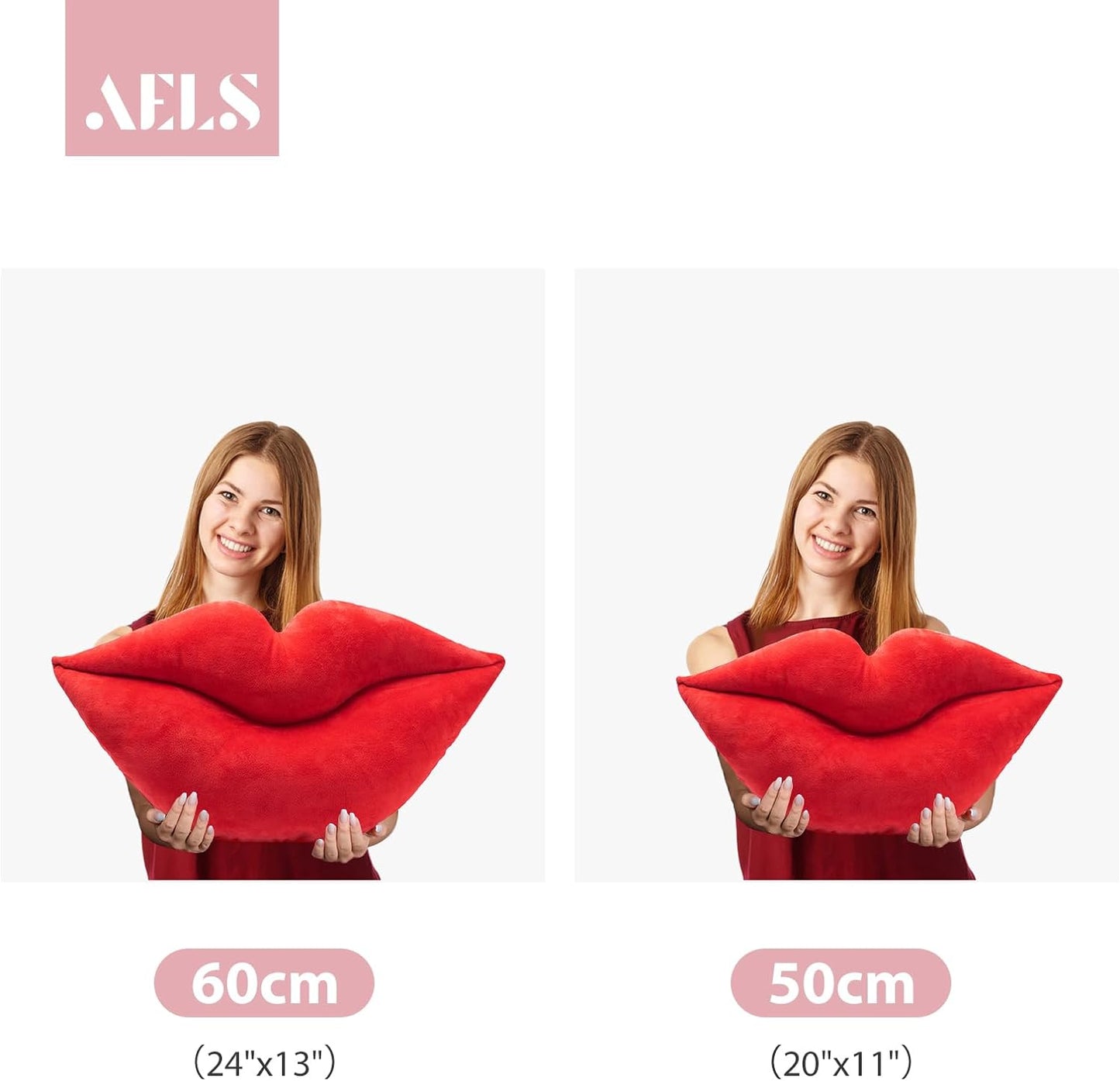AELS 3D Large Lips Throw Pillows Smooth Soft Velvet Decorative Throw Pillows Love Pillows Cute Pillow 24 X 12 inches for Couch Sofa Bed Living Room Bedroom, Red