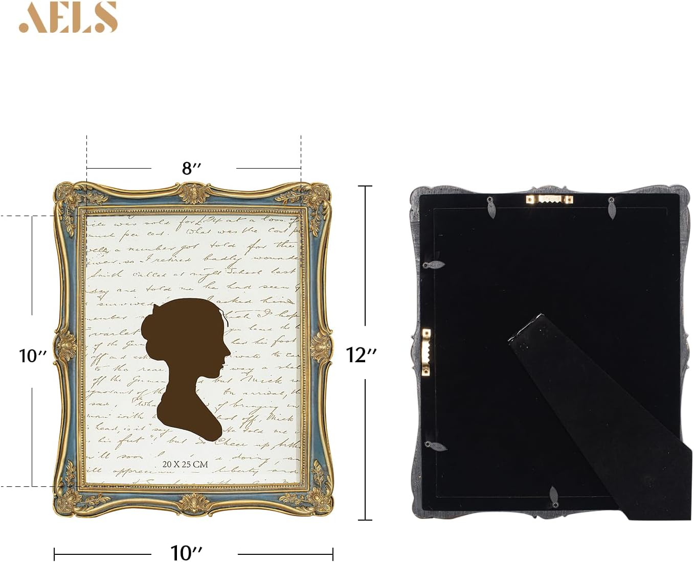 AELS 5x7 Inch Vintage Picture Frame, Elegant Antique Photo Frames with Glass Front, Photo Display, Tabletop Wall Hanging, Gift Ideas, Gold and Green