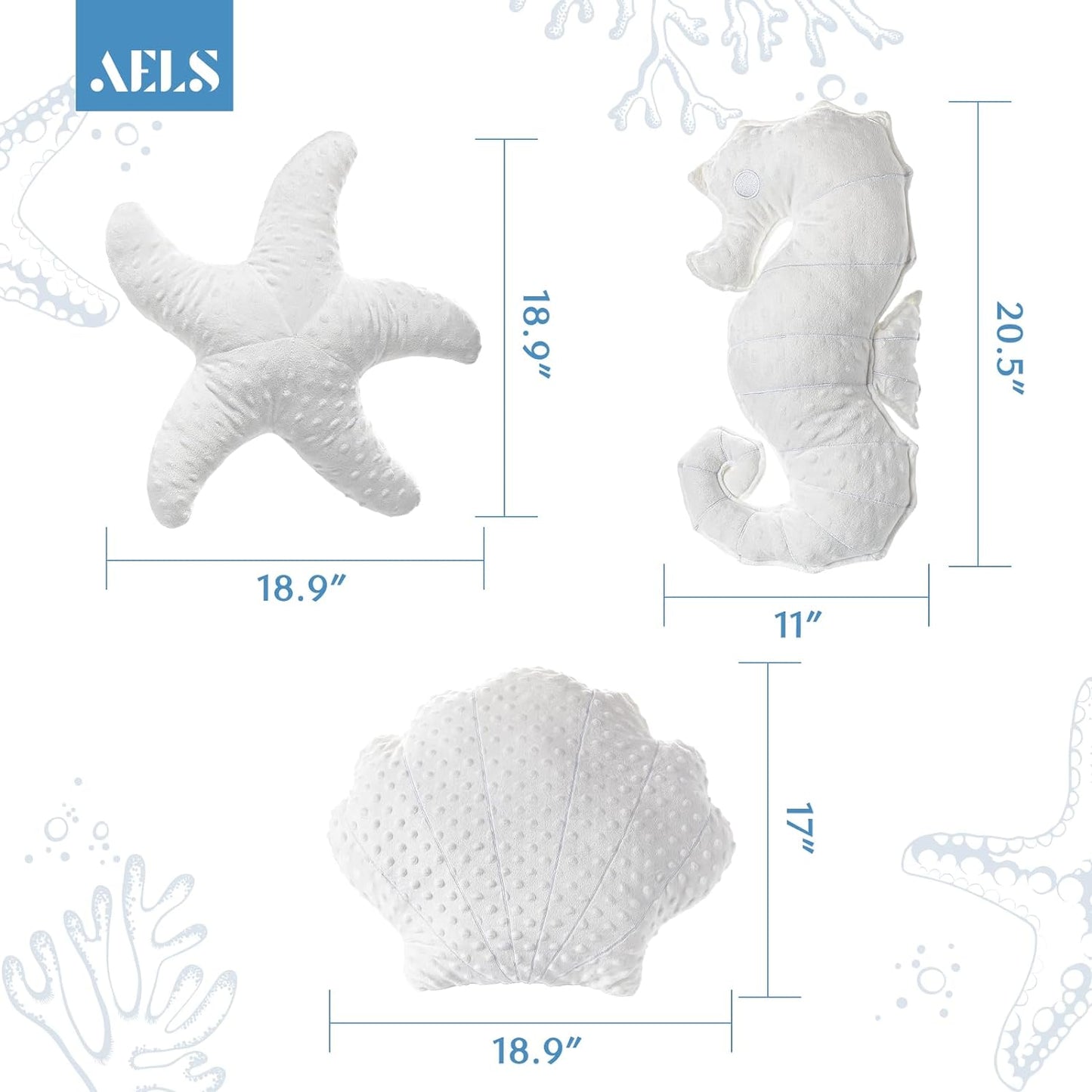 AELS Coastal Throw Pillows Set of 2, Starfish Shell Pillows, Beach Ocean Nautical Themed Smooth Soft Minky Decorative Throw Pillows, Cute Pillow for Couch Sofa Bed Living Room Bedroom Nursery, White