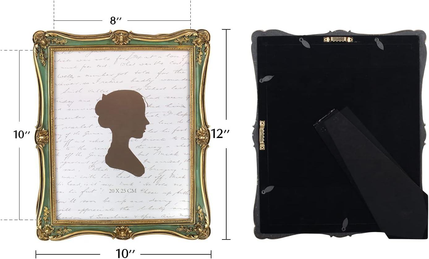 AELS 5x7 Inch Vintage Picture Frame, Elegant Antique Photo Frames with Glass Front, Photo Display, Tabletop Wall Hanging, Gift Ideas, Gold and Green