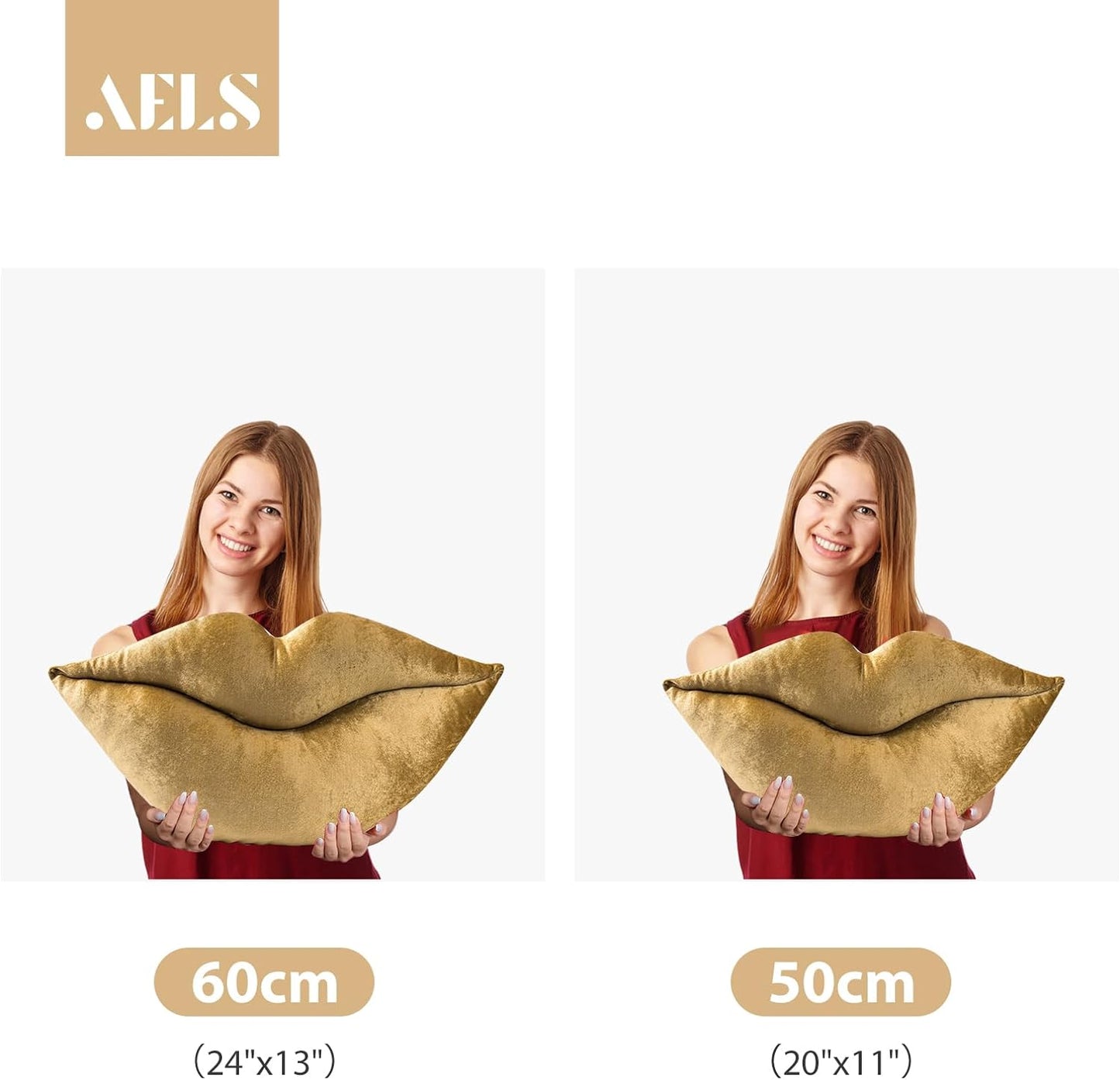 AELS 3D Large Lips Throw Pillows Smooth Soft Velvet Decorative Throw Pillows Love Pillows Cute Pillow 24 X 12 inches for Couch Sofa Bed Living Room Bedroom, Red