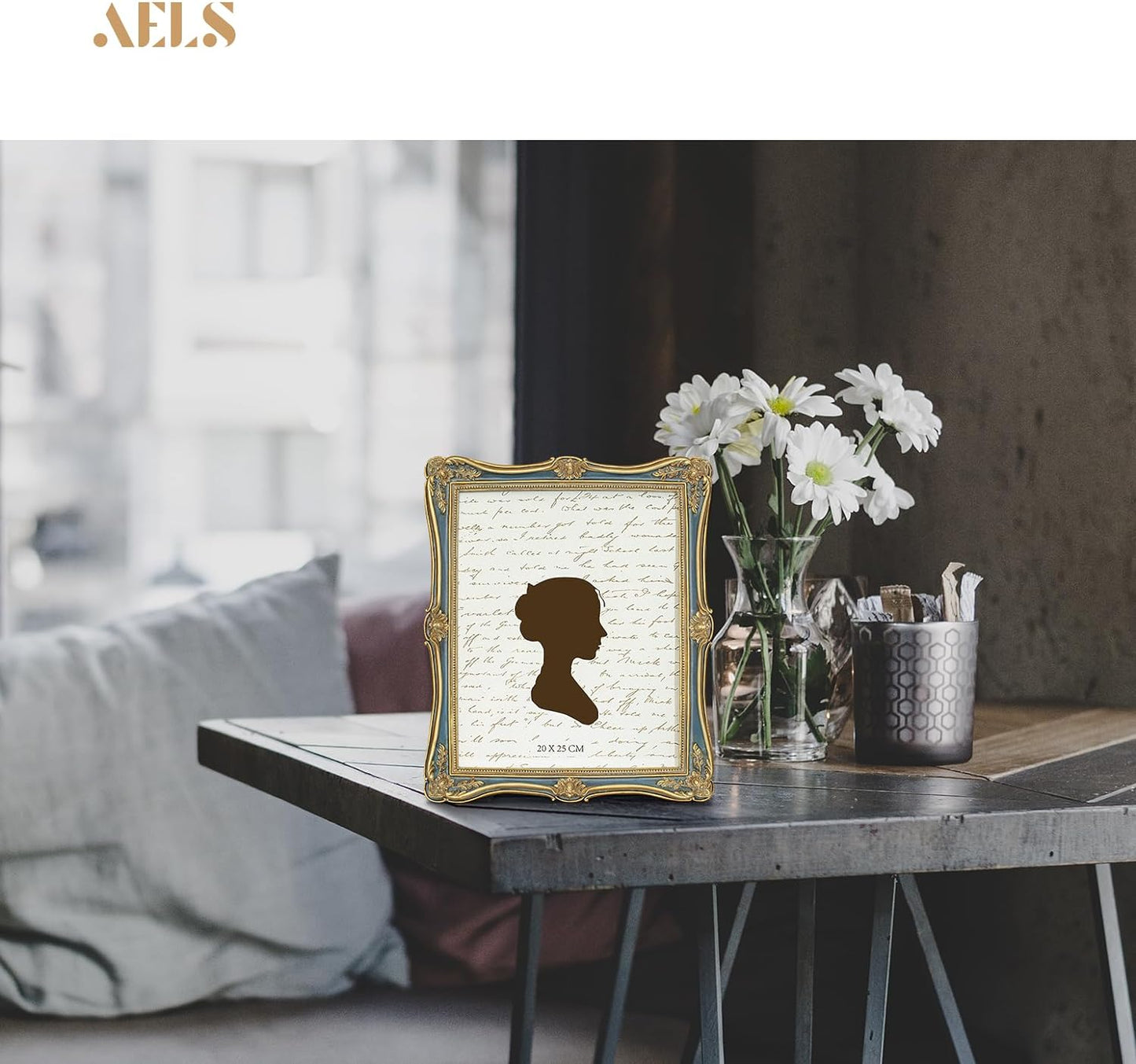 AELS 5x7 Inch Vintage Picture Frame, Elegant Antique Photo Frames with Glass Front, Photo Display, Tabletop Wall Hanging, Gift Ideas, Gold and Green