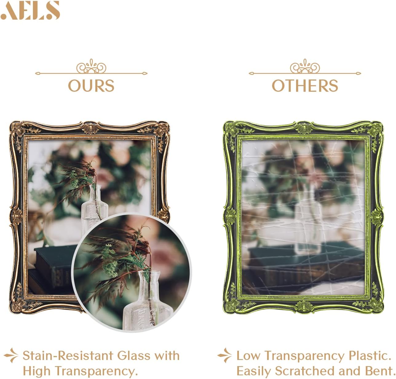 AELS 5x7 Inch Vintage Picture Frame, Elegant Antique Photo Frames with Glass Front, Photo Display, Tabletop Wall Hanging, Gift Ideas, Gold and Green