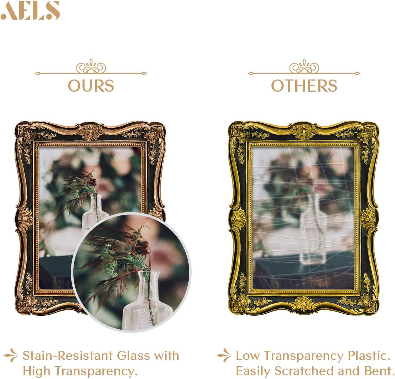 AELS 5x7 Inch Vintage Picture Frame, Elegant Antique Photo Frames with Glass Front, Photo Display, Tabletop Wall Hanging, Gift Ideas, Gold and Green