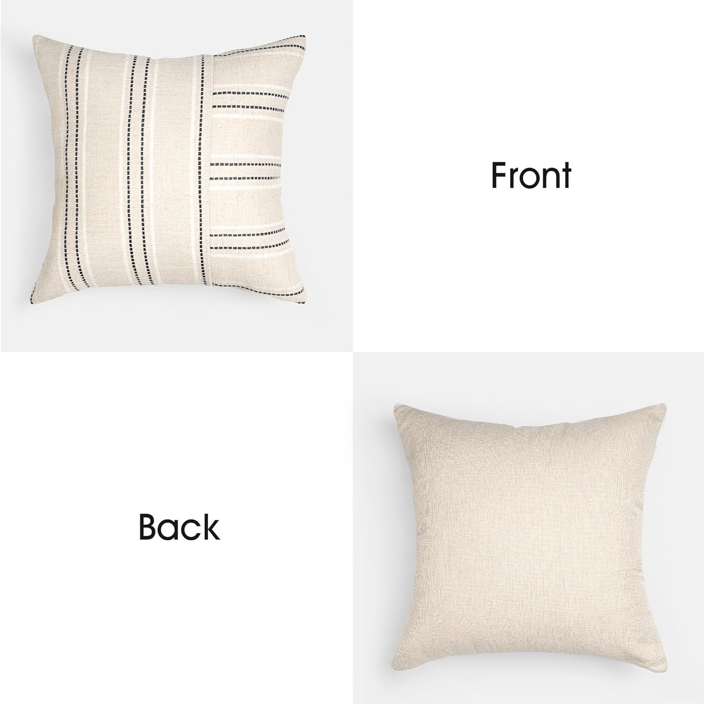 AELS 12x20 Decorative Farmhouse Linen Throw Pillow Covers, Boho Rectangle Lumbar Pillow Case, Set of 2, Beige with Navy Blue Stripe Patchwork Cushion Cover for Sofa Couch Living Room (Cover ONLY)