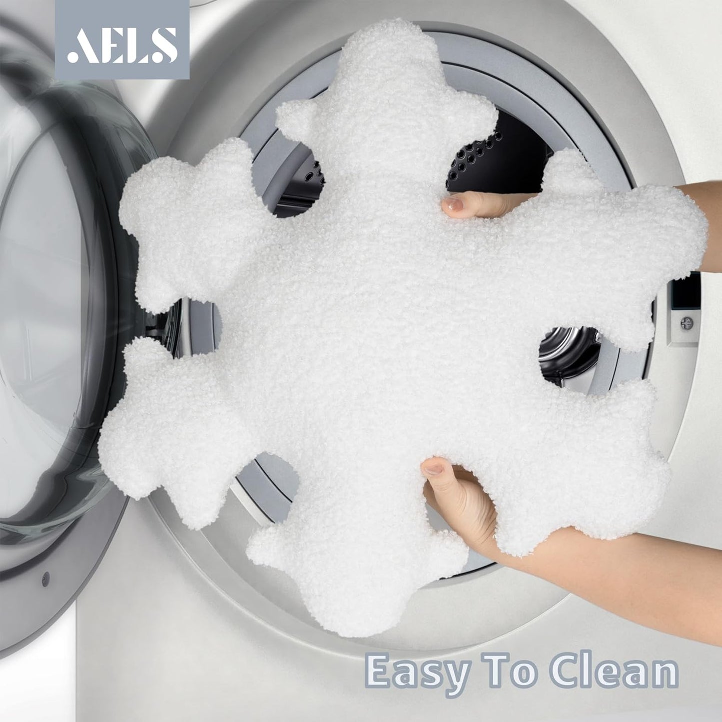 AELS 21.6 Inches 3D Snowflake Christmas Decorative Throw Pillow, Cute Winter Faux Fur Plush Throw Pillow, Living Room Bedroom Nursery Decor, White Christmas Decoration, Snow White