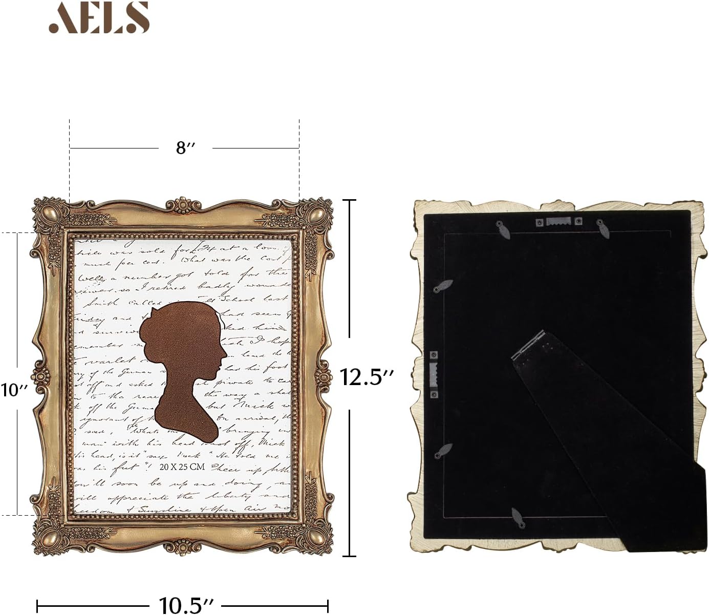 AELS 8x10 Inch Vintage Picture Frame, Elegant Antique Photo Frames with Glass Front, Photo Display, Tabletop Wall Hanging, Gift Ideas, Gold and Black