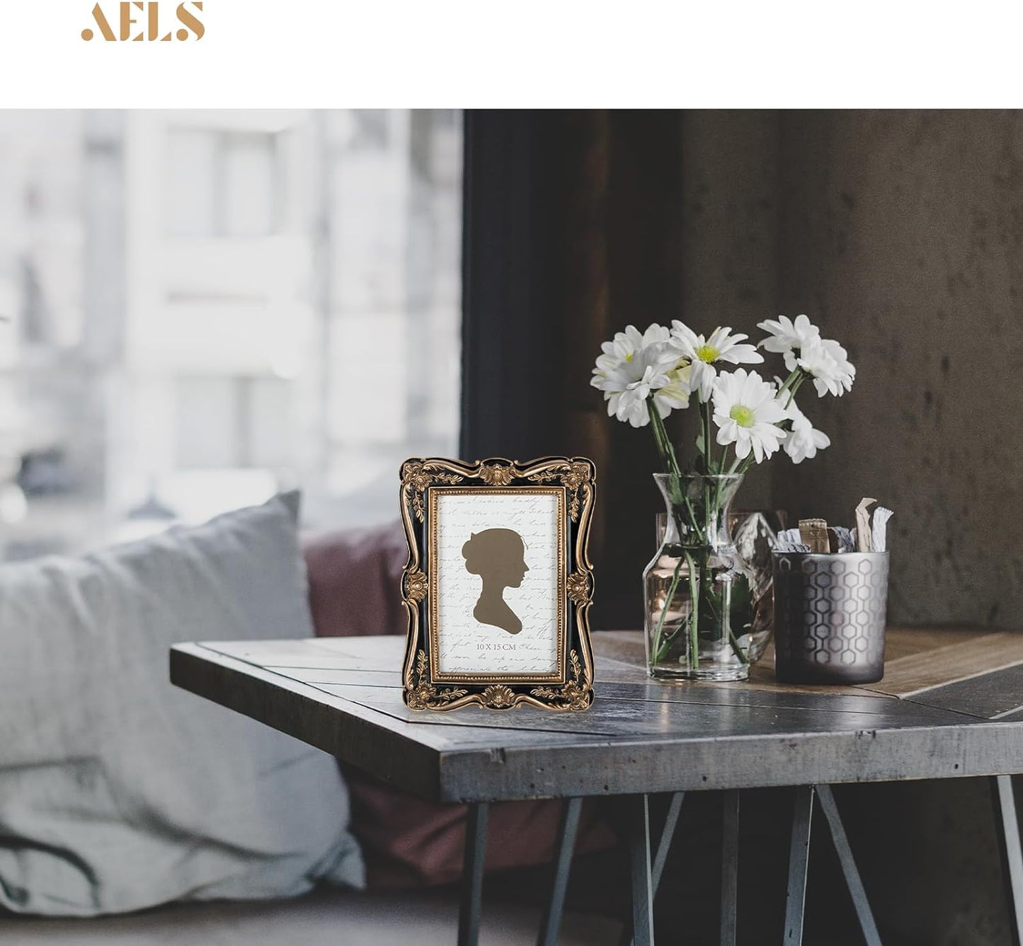 AELS 5x7 Inch Vintage Picture Frame, Elegant Antique Photo Frames with Glass Front, Photo Display, Tabletop Wall Hanging, Gift Ideas, Gold and Green
