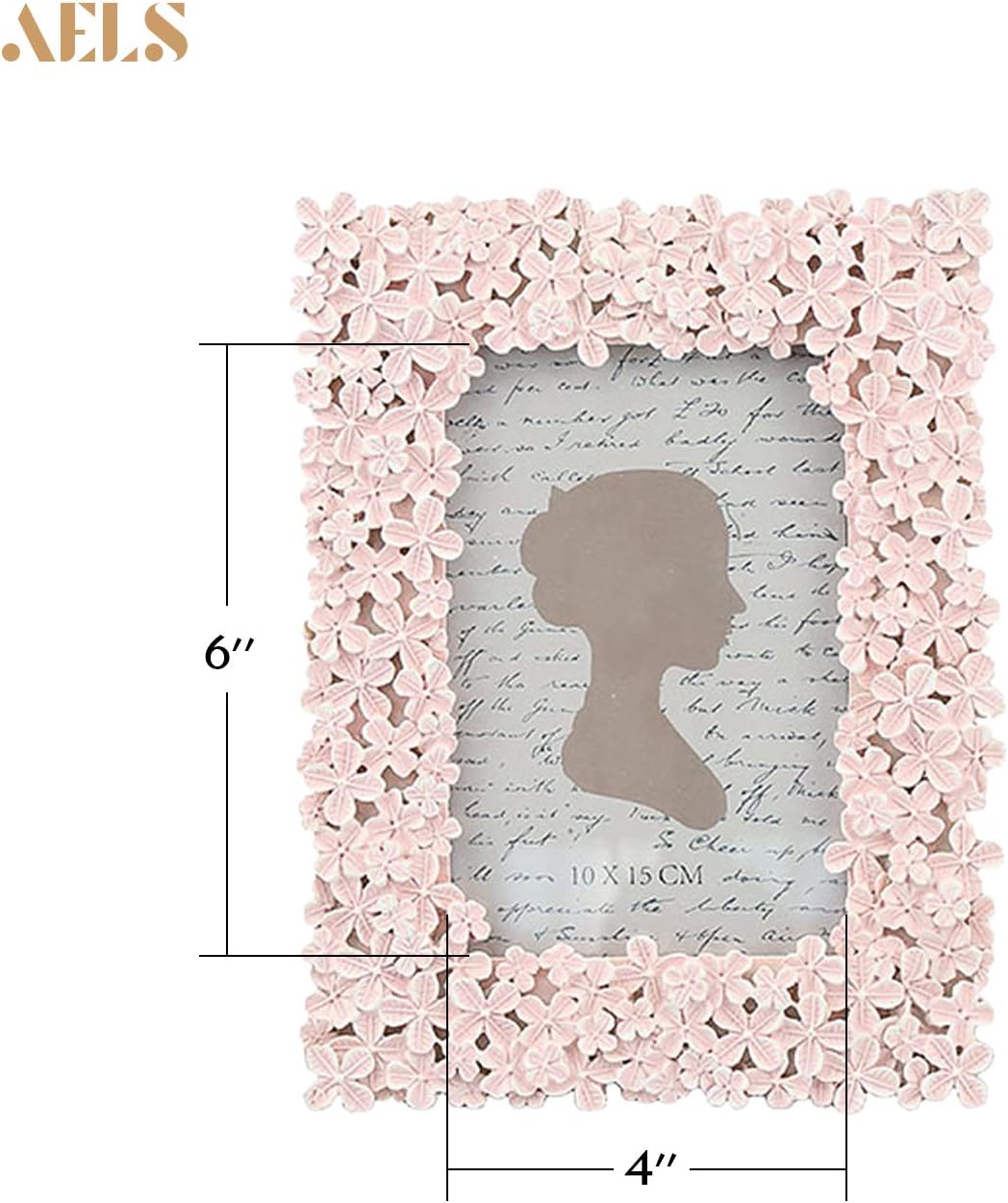AELS 4x6 Inch Vintage Picture Frame, Elegant Antique Photo Frames with Glass Front, Photo Display, Tabletop Wall Hanging, Gift Ideas, Pink Flowers