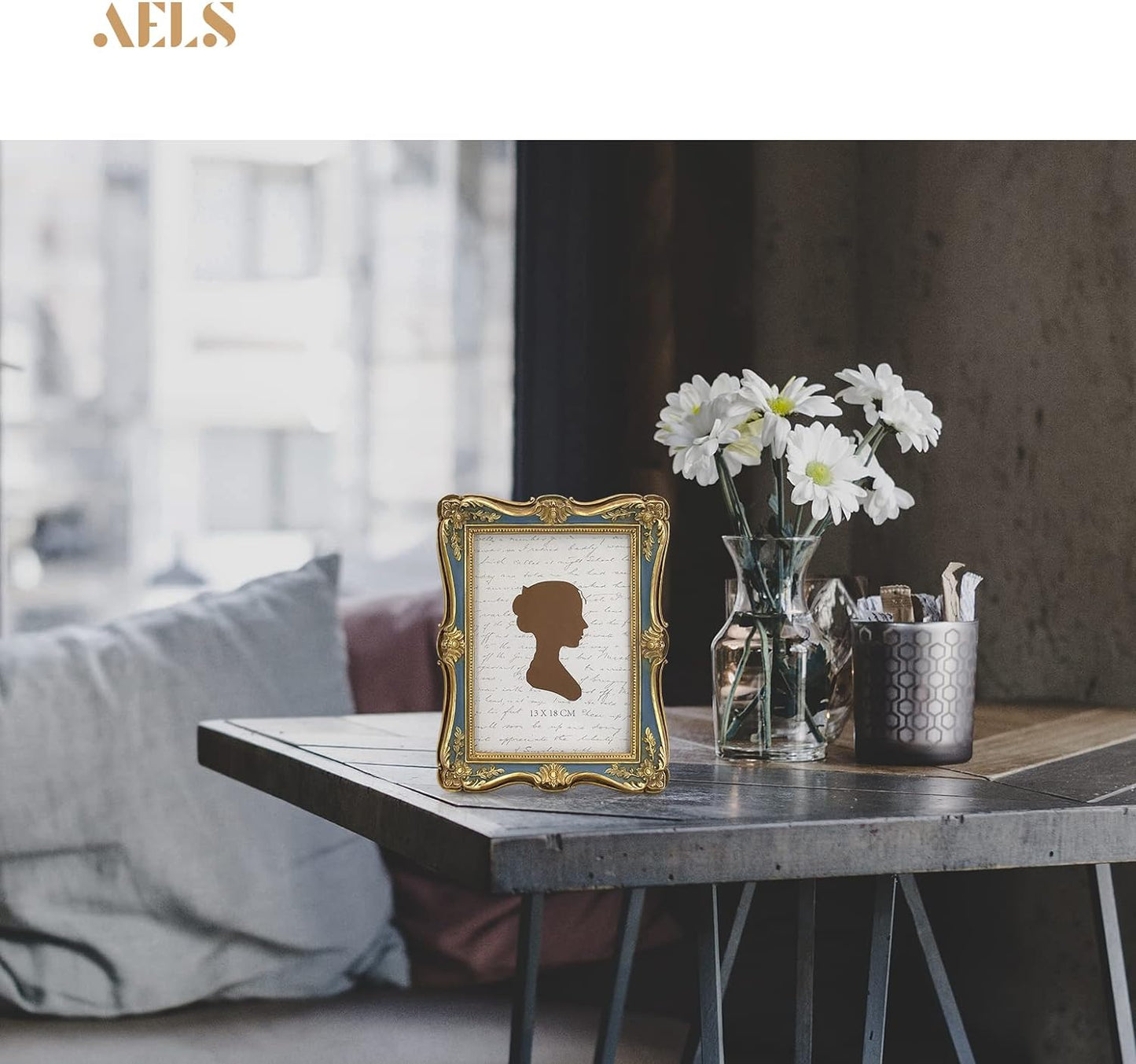 AELS 5x7 Inch Vintage Picture Frame, Elegant Antique Photo Frames with Glass Front, Photo Display, Tabletop Wall Hanging, Gift Ideas, Gold and Green