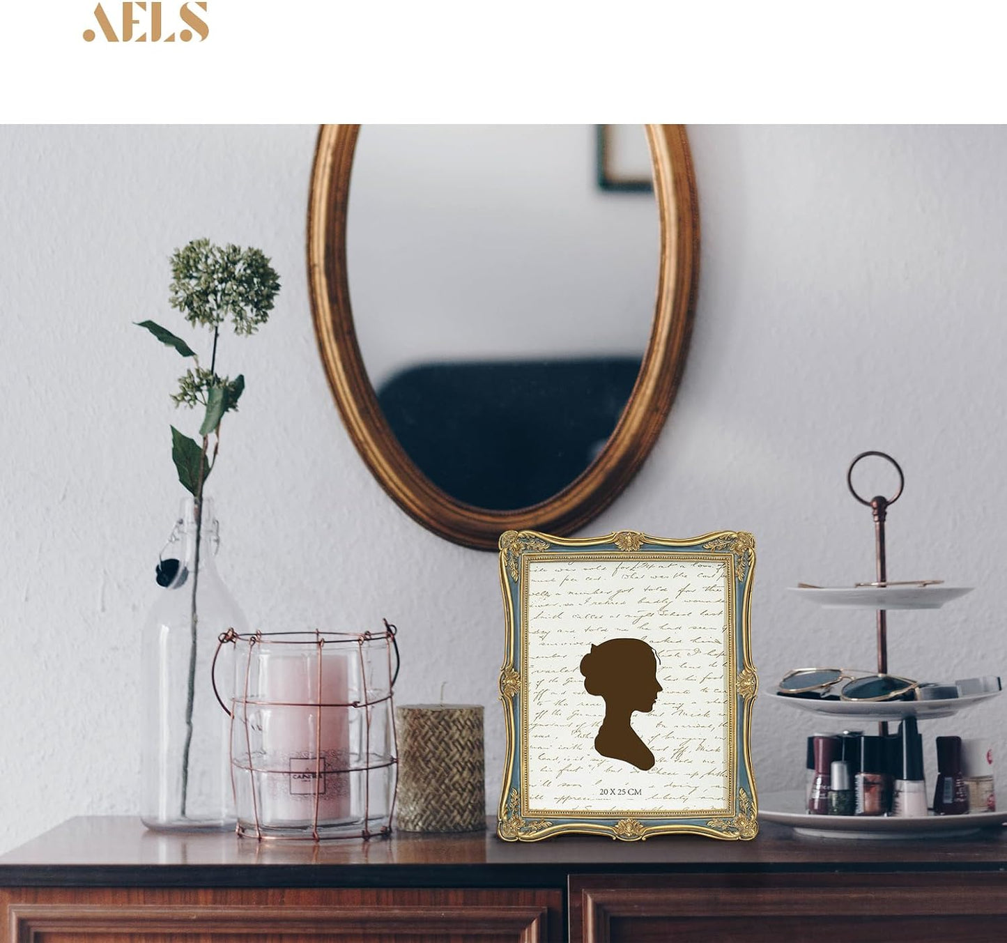 AELS 5x7 Inch Vintage Picture Frame, Elegant Antique Photo Frames with Glass Front, Photo Display, Tabletop Wall Hanging, Gift Ideas, Gold and Green