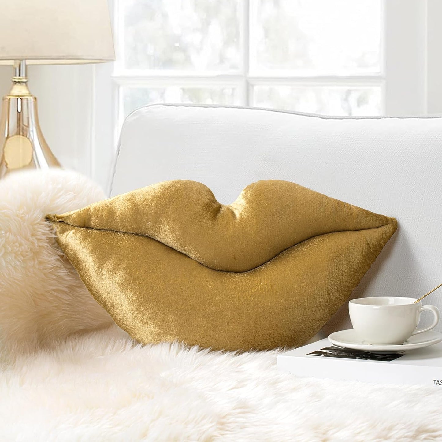 AELS 3D Large Lips Throw Pillows Smooth Soft Velvet Decorative Throw Pillows Love Pillows Cute Pillow 24 X 12 inches for Couch Sofa Bed Living Room Bedroom, Red