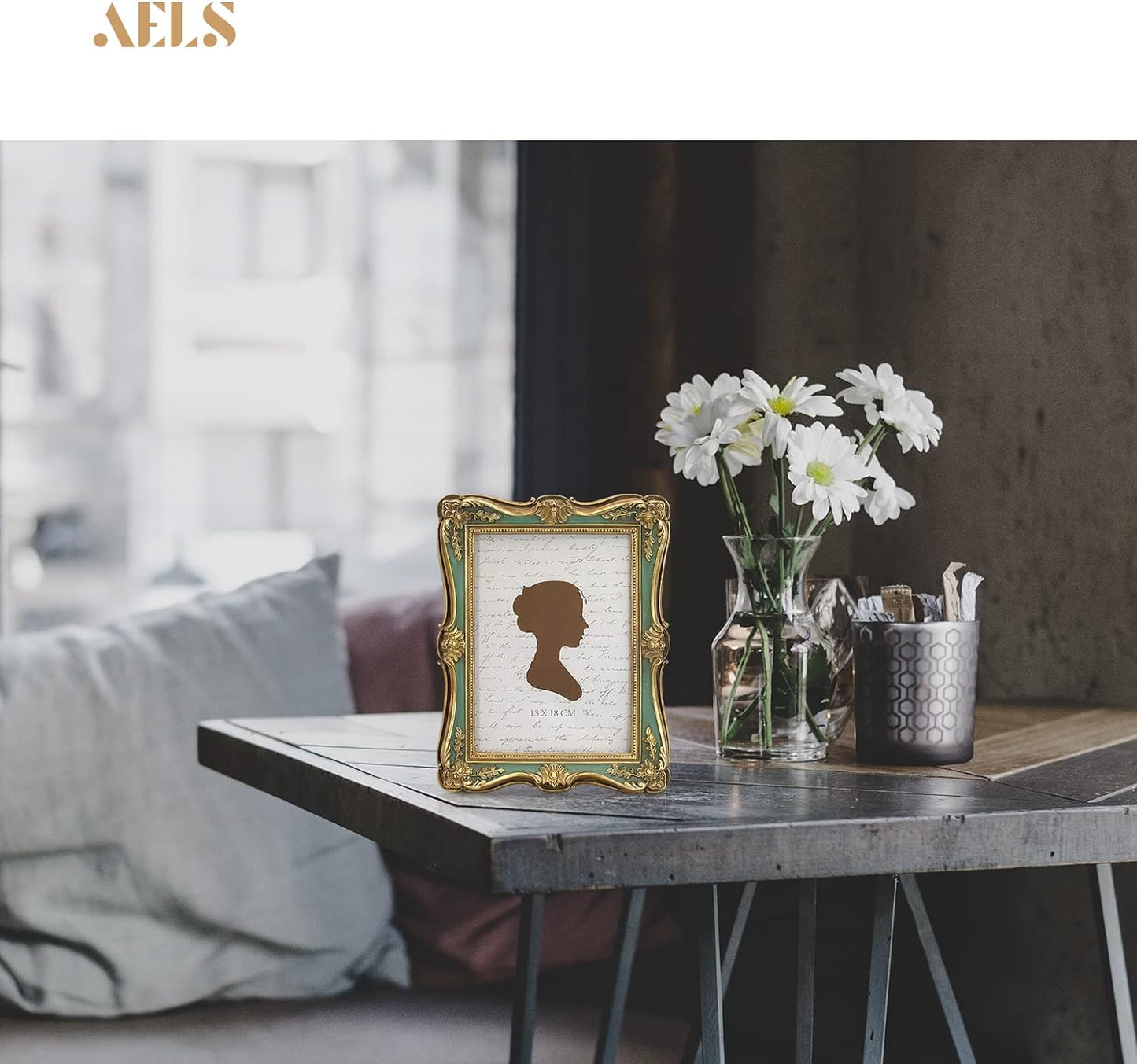 AELS 5x7 Inch Vintage Picture Frame, Elegant Antique Photo Frames with Glass Front, Photo Display, Tabletop Wall Hanging, Gift Ideas, Gold and Green